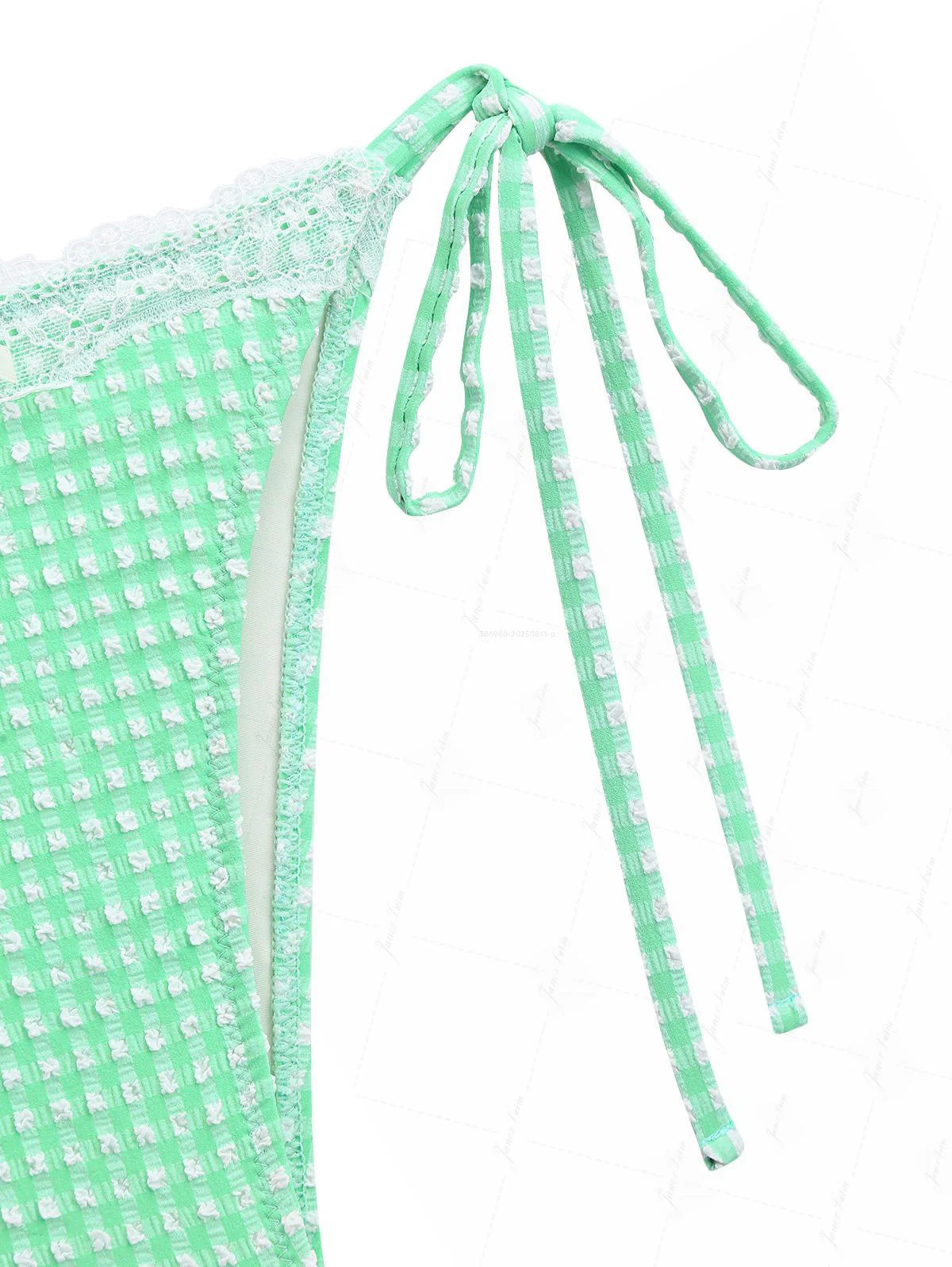 Green Bubble Grid Lace Bowknot Triangle Bikini Set - Image 6