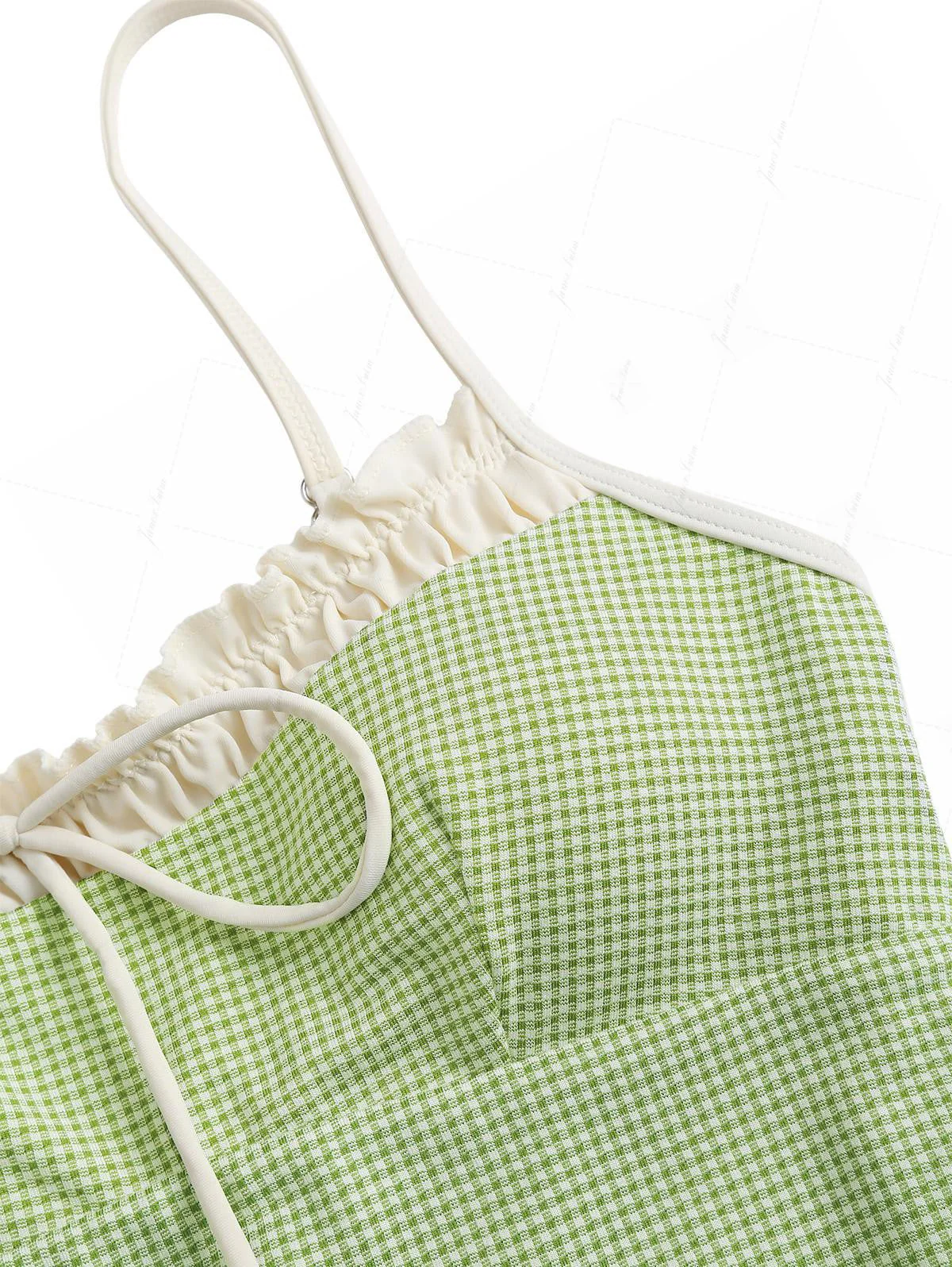 Green Plaid Vintage Spliced Ruched One-piece Swimsuit - Image 3