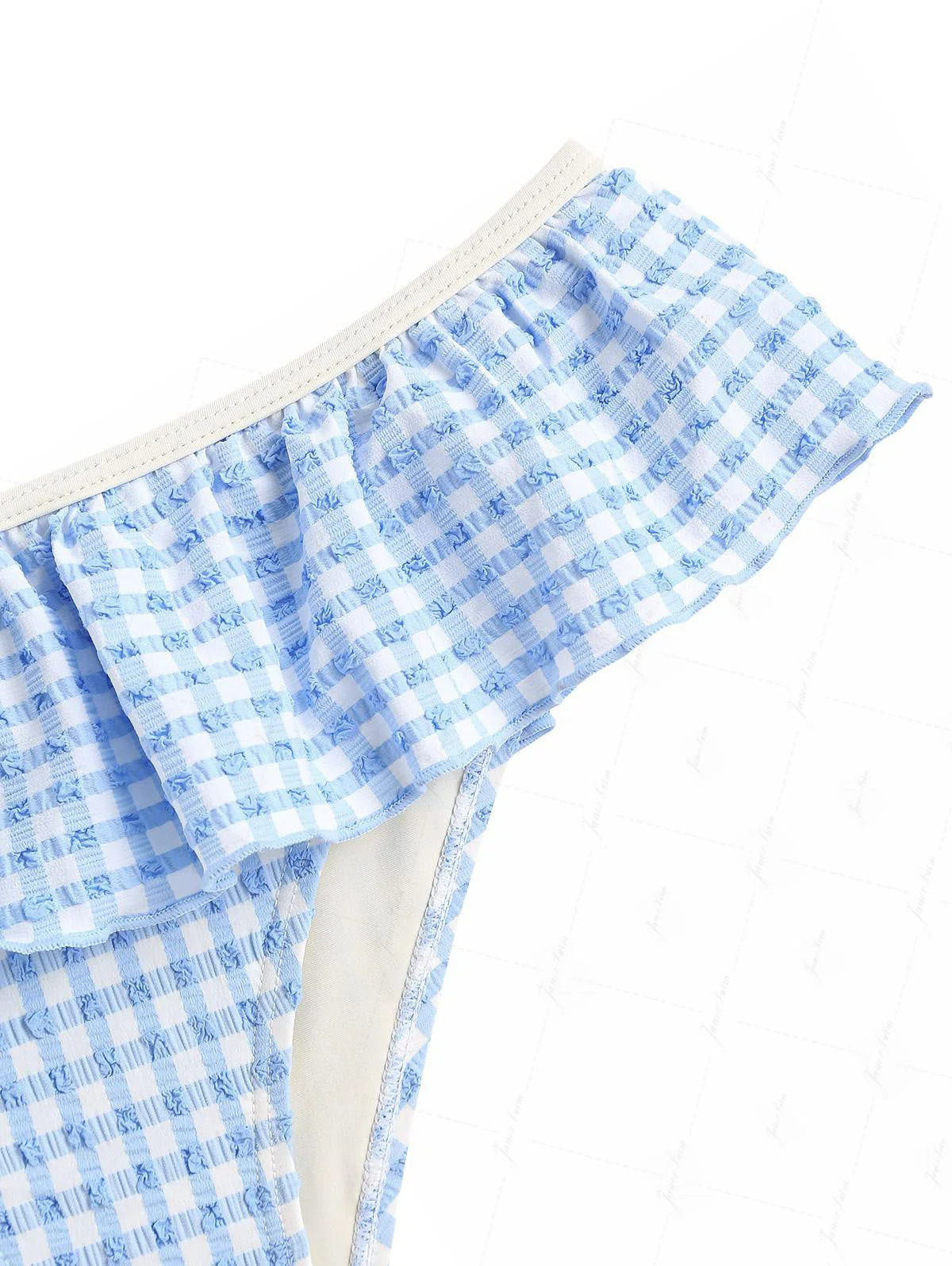 Light Blue Bubble Grid Textured Triangle Push Up Skirtini Bikini Set - Image 6