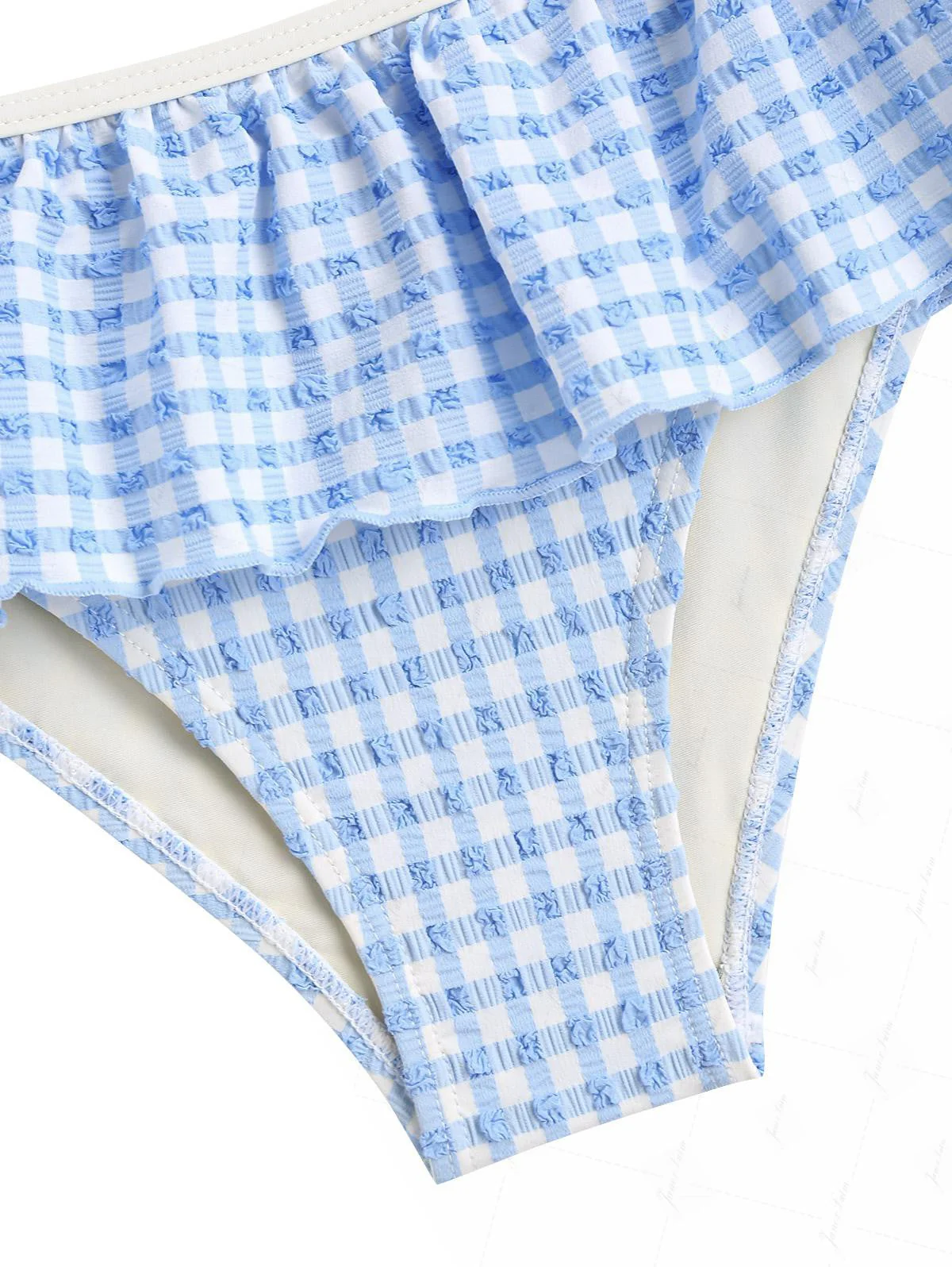 Light Blue Bubble Grid Textured Triangle Push Up Skirtini Bikini Set - Image 7