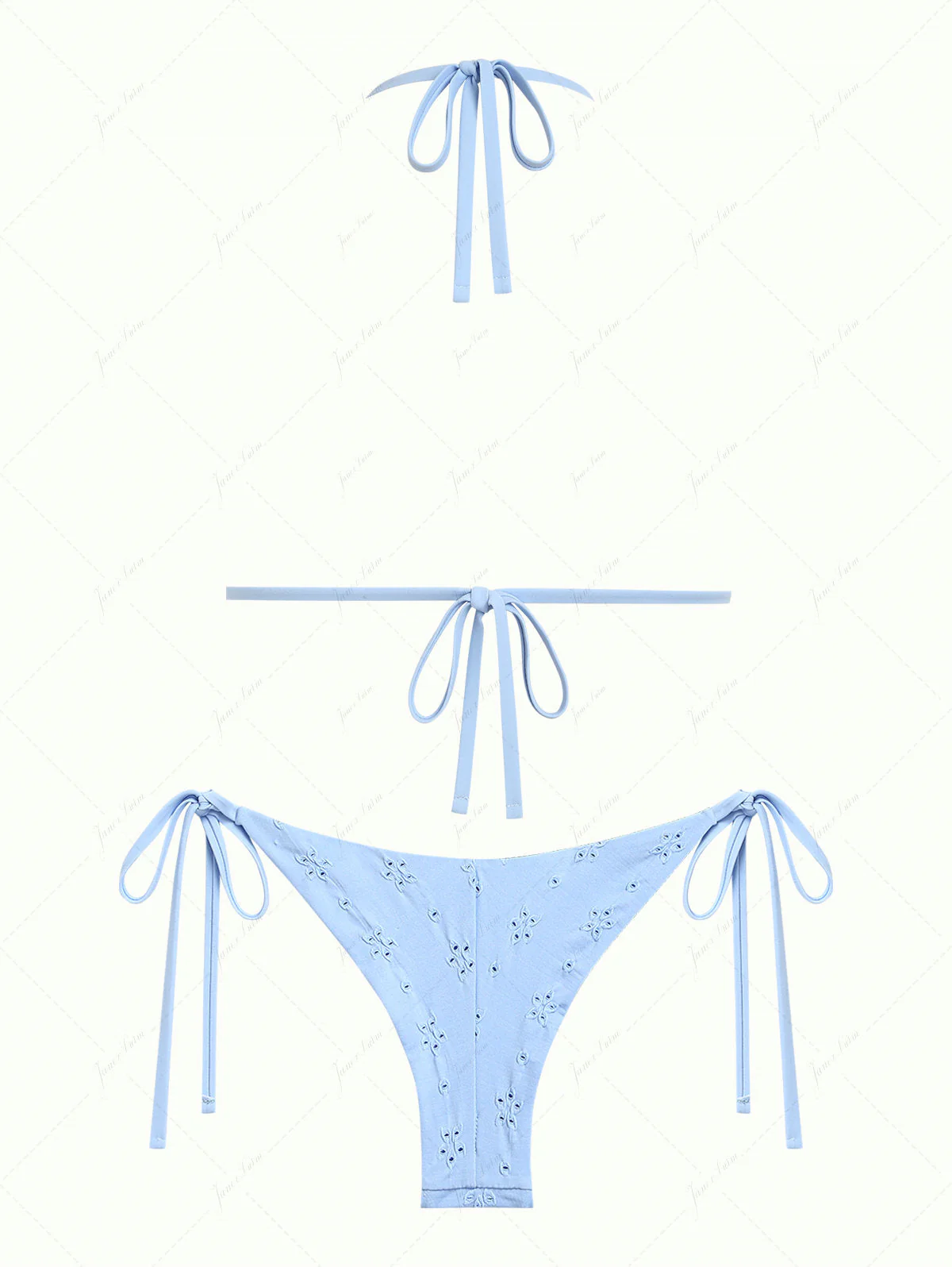 Light Blue Eyelet Jacquard Triangle Top & Cheeky Brazilian Bottom Bikini Set - Image 2