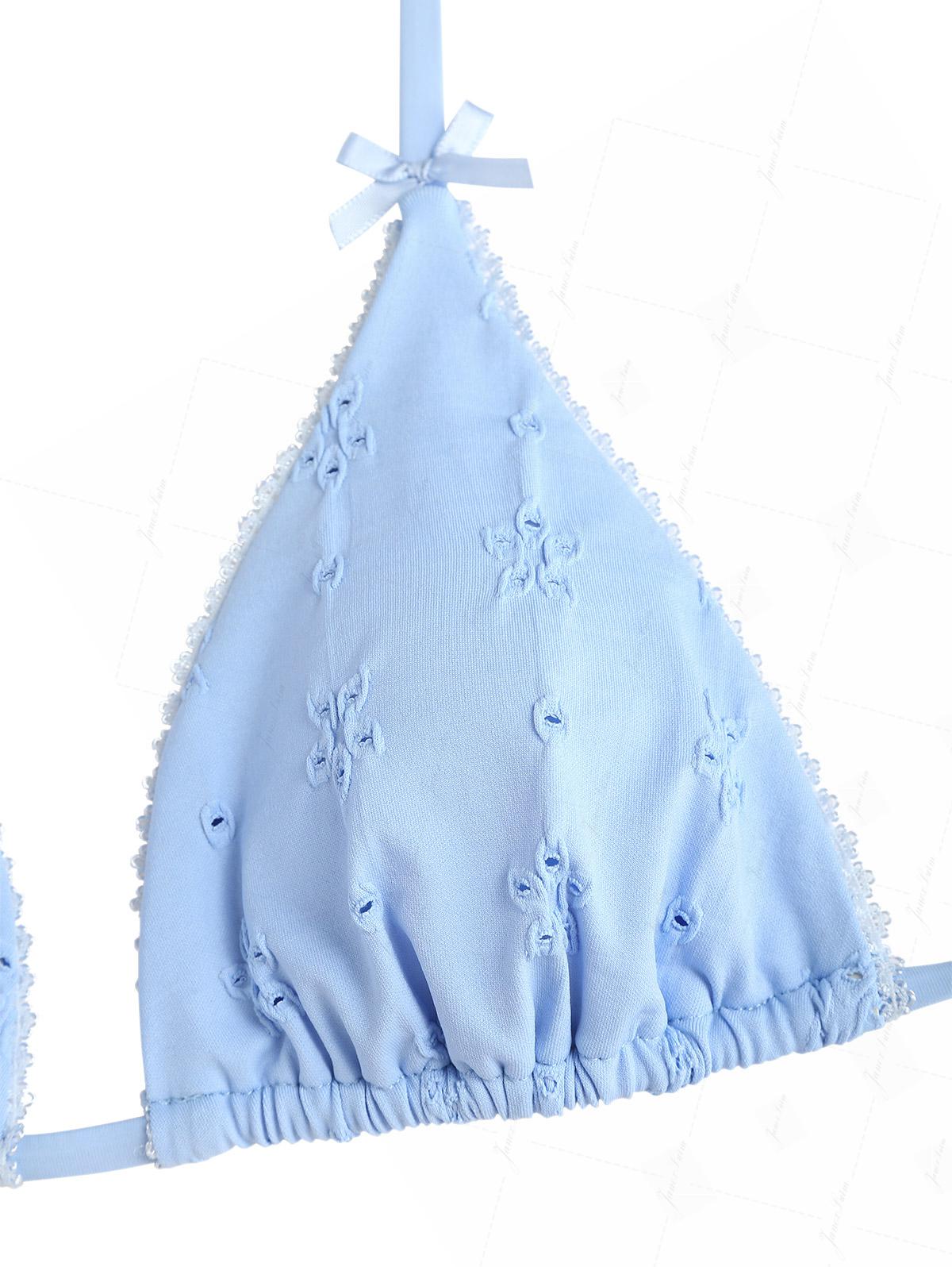 Light Blue Eyelet Jacquard Triangle Top & Cheeky Brazilian Bottom Bikini Set - Image 3