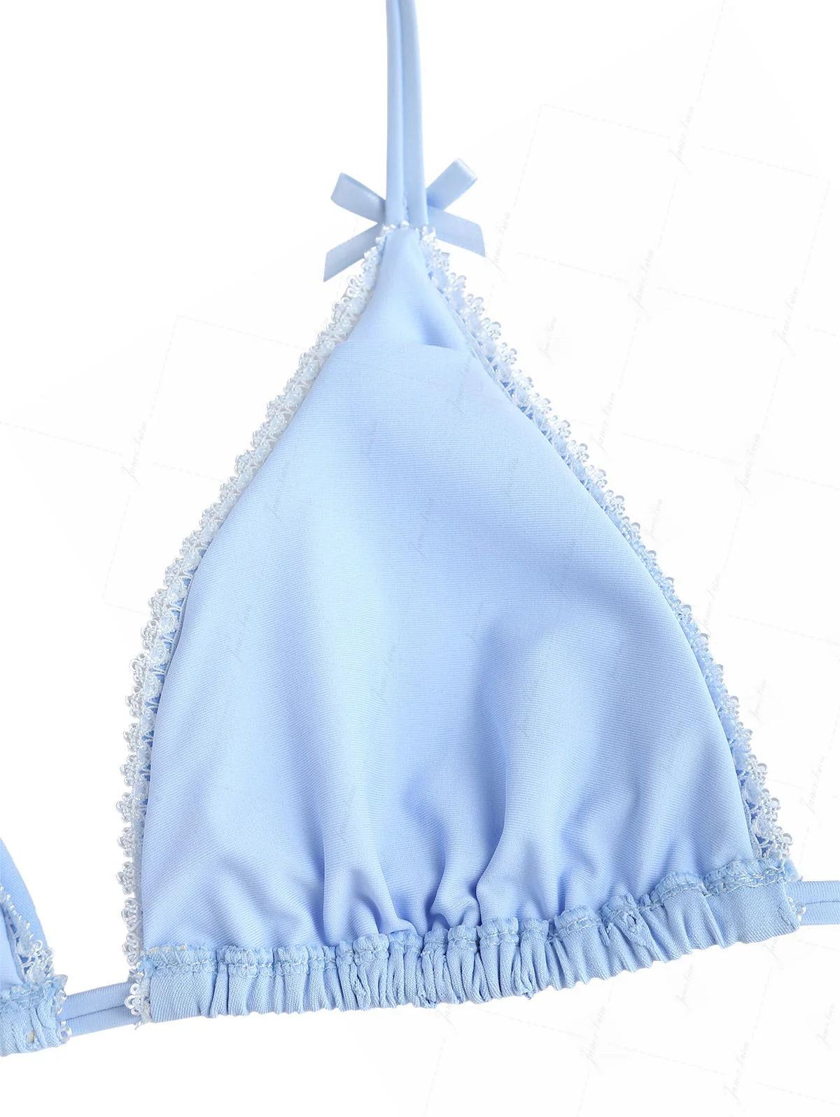Light Blue Eyelet Jacquard Triangle Top & Cheeky Brazilian Bottom Bikini Set - Image 4