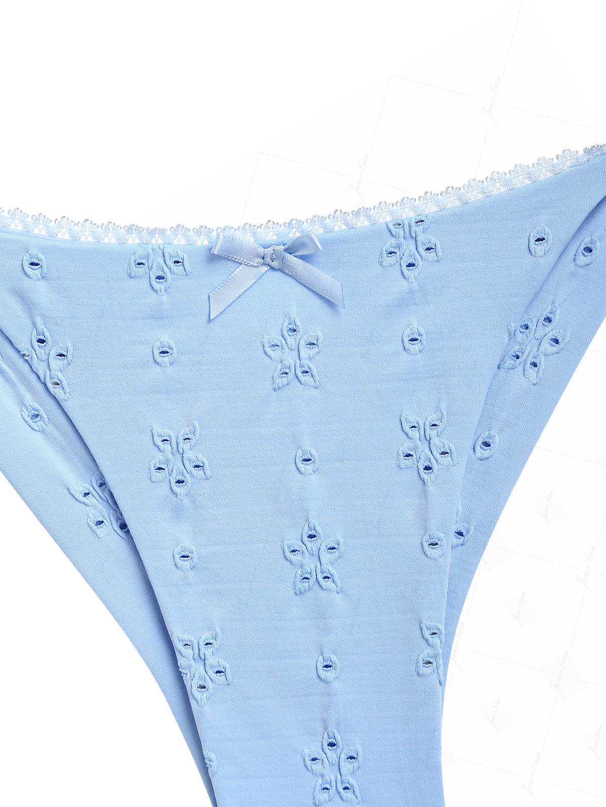 Light Blue Eyelet Jacquard Triangle Top & Cheeky Brazilian Bottom Bikini Set - Image 5
