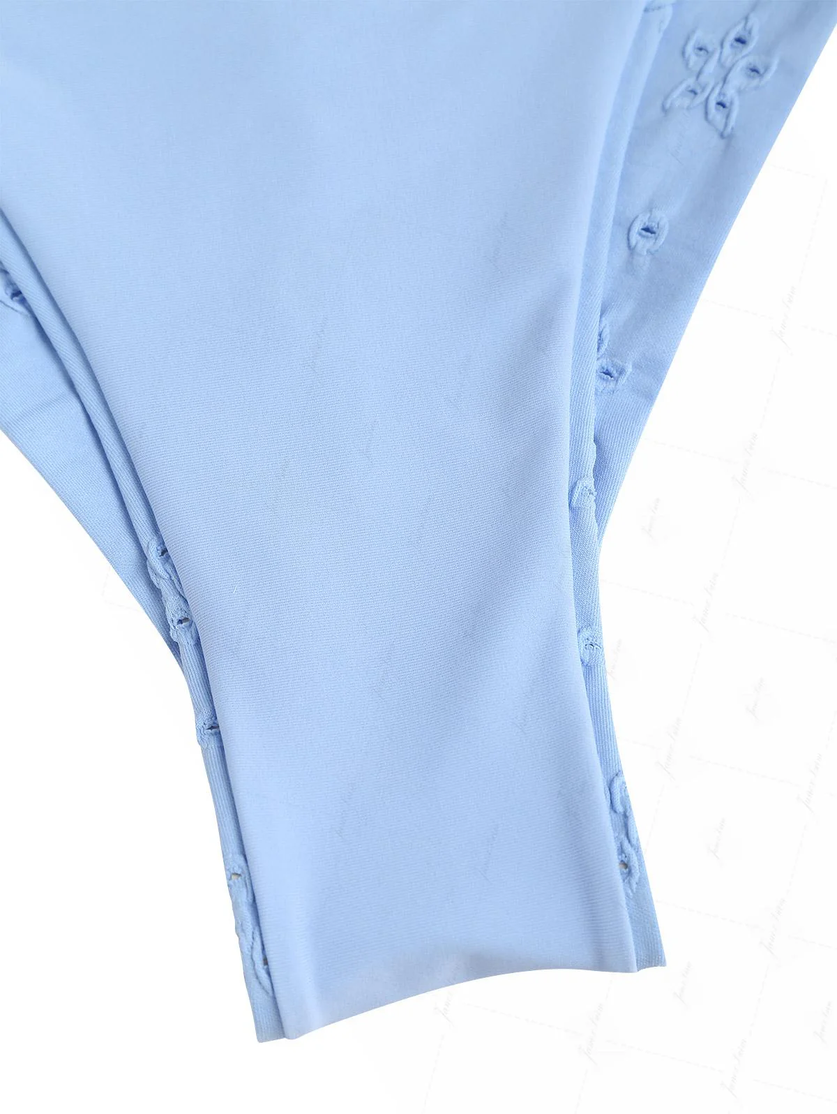 Light Blue Eyelet Jacquard Triangle Top & Cheeky Brazilian Bottom Bikini Set - Image 7