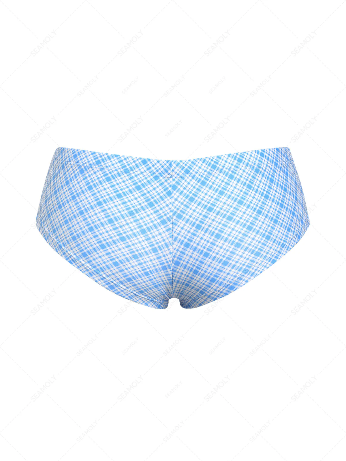 Light Blue Plaid Floral Low Rise Bikini Bottom Cheeky Swim Boyshorts - Hawaii Style - Image 10
