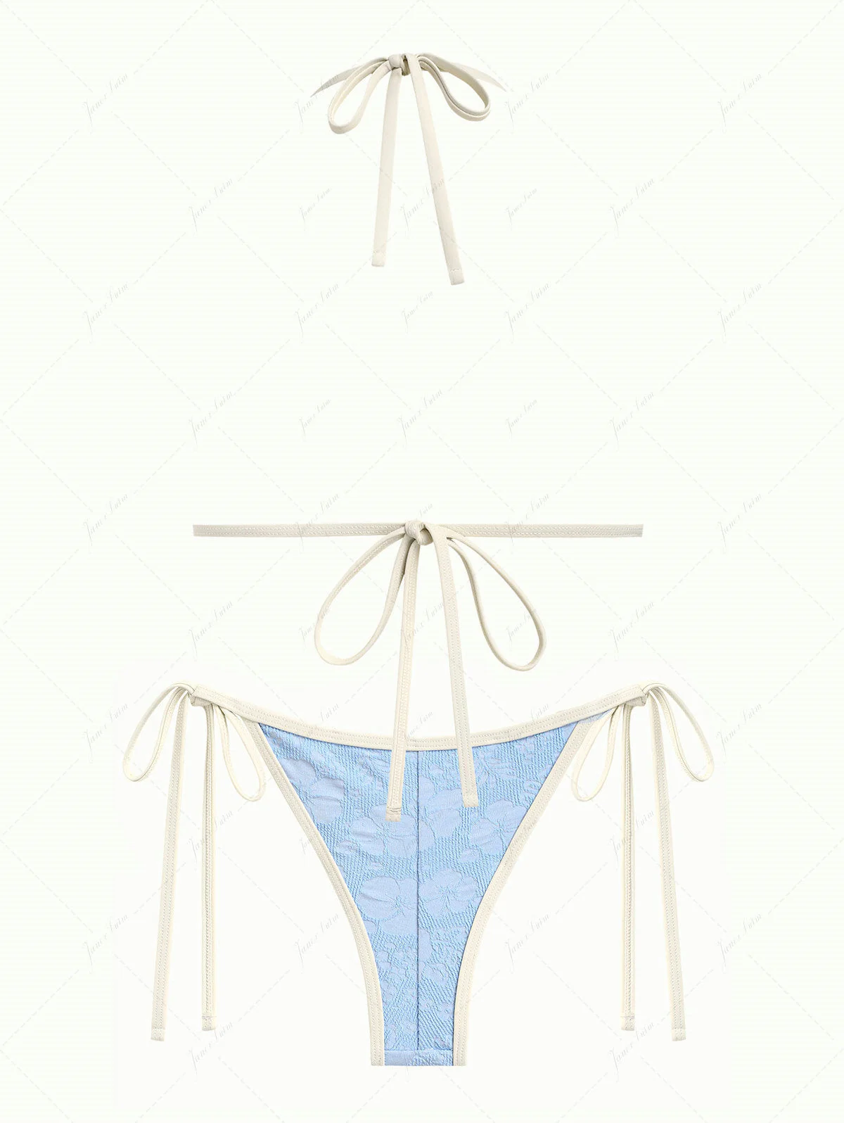 Light Blue Recycled Fabric Jacquard Push Up Top & Cheeky Brazilian Bottom Bikini Set - Image 2