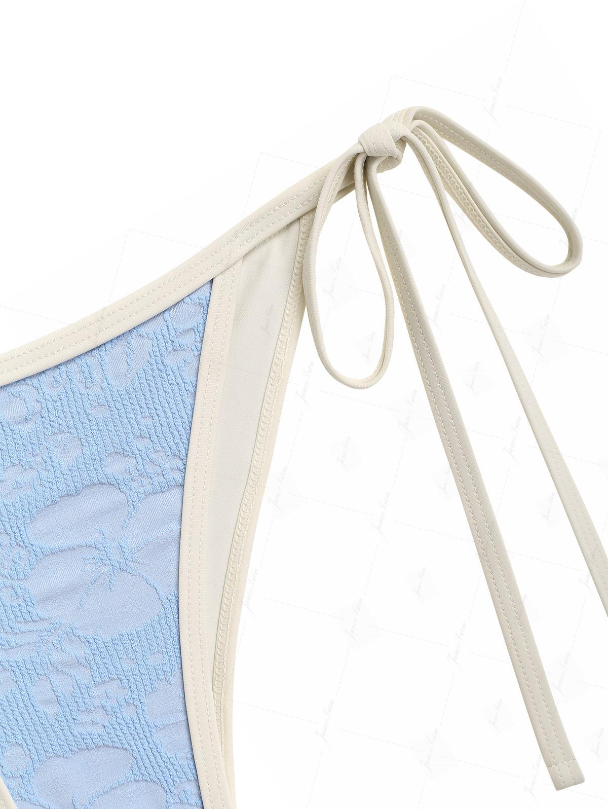 Light Blue Recycled Fabric Jacquard Push Up Top & Cheeky Brazilian Bottom Bikini Set - Image 6