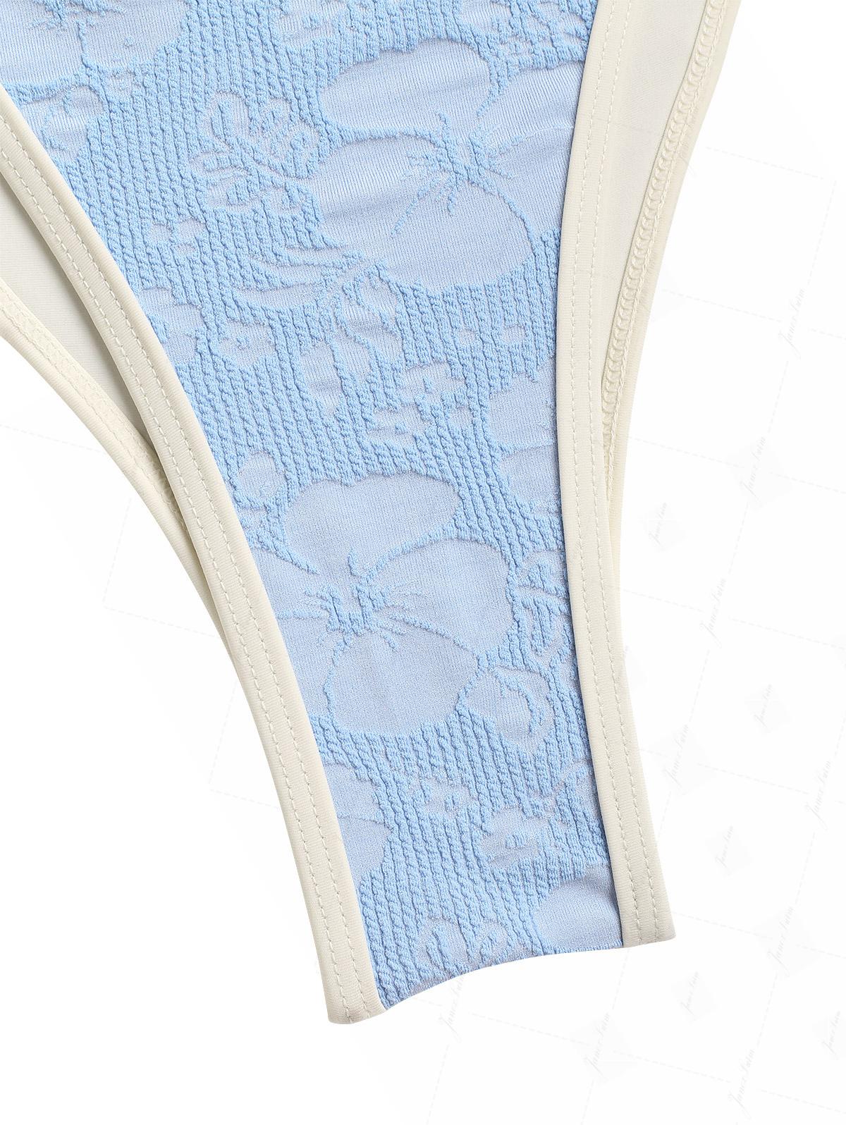 Light Blue Recycled Fabric Jacquard Push Up Top & Cheeky Brazilian Bottom Bikini Set - Image 7