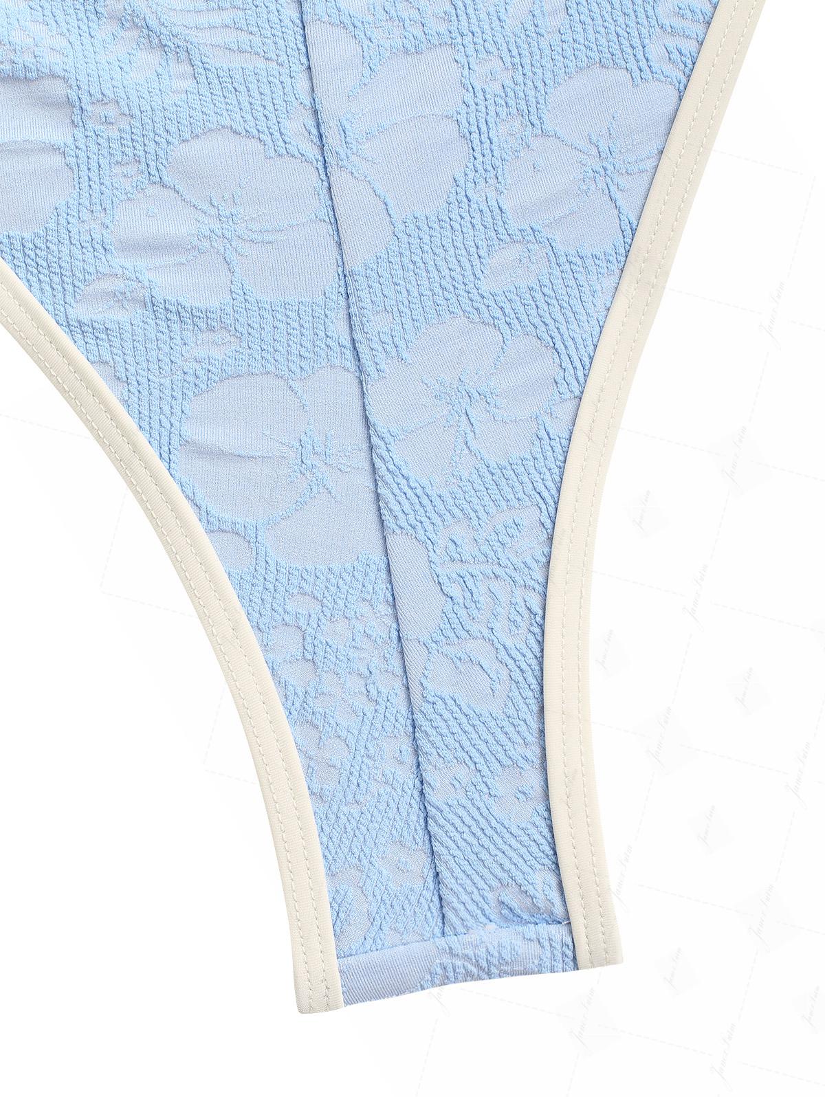 Light Blue Recycled Fabric Jacquard Push Up Top & Cheeky Brazilian Bottom Bikini Set - Image 8