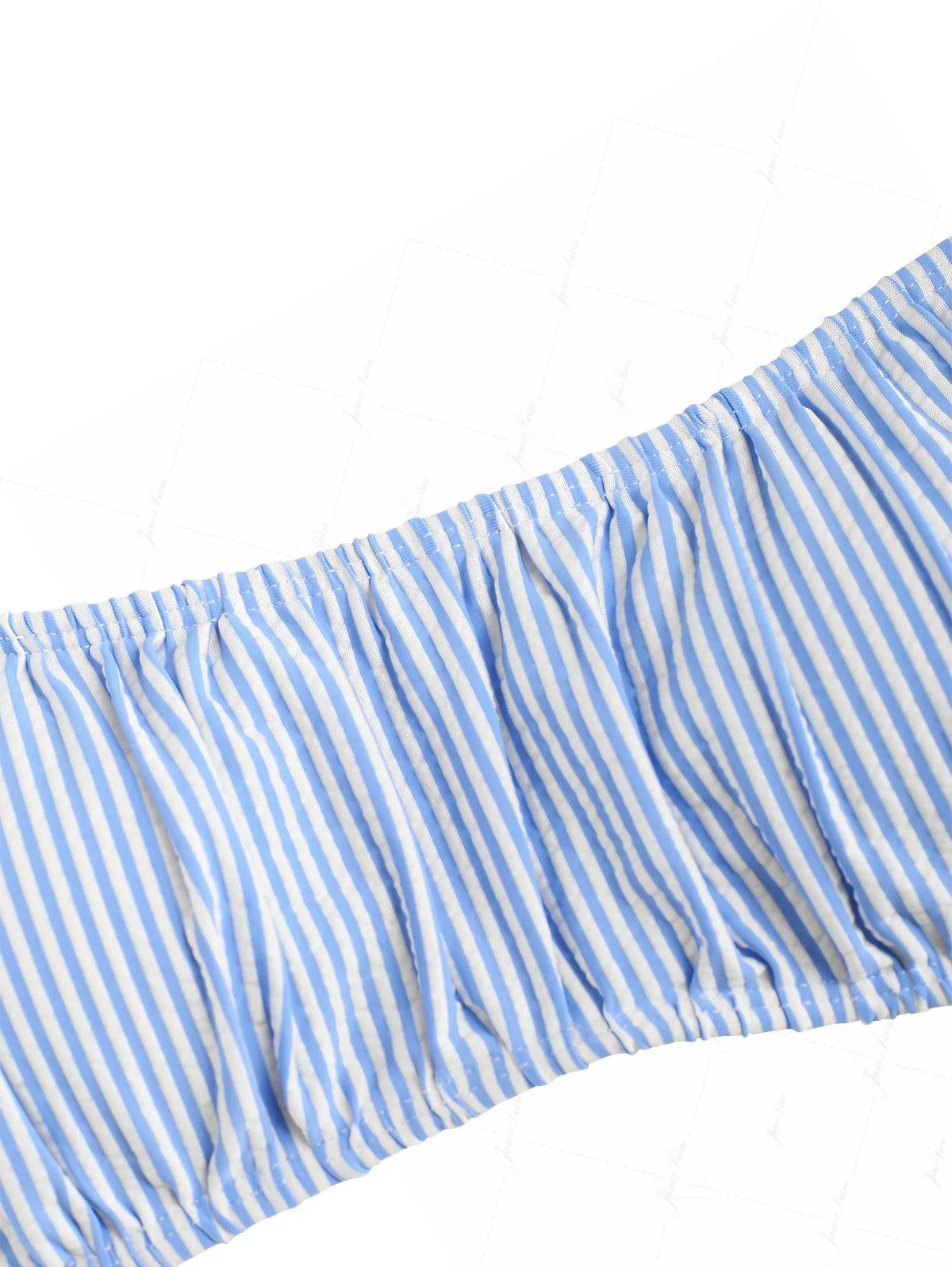 Light Blue Striped Ruched Layered Peplum Skirtini Bikini Set - Image 3