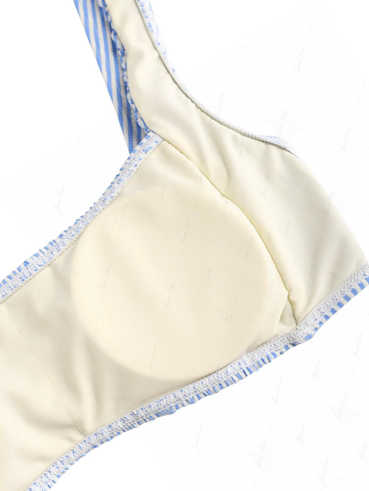 Light Blue Striped Ruched Layered Peplum Skirtini Bikini Set - Image 5