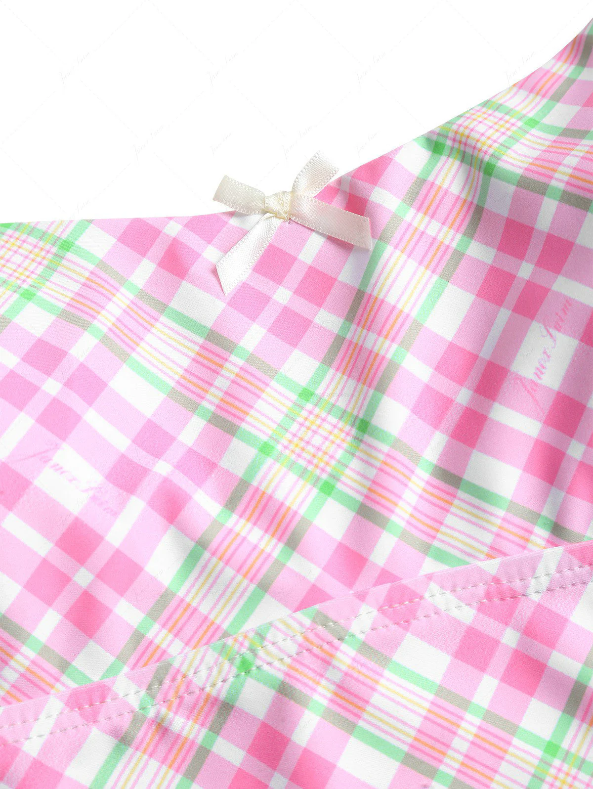 Light Pink Plaid Bowknot Cheeky Boyshorts Tankini Set - Image 3