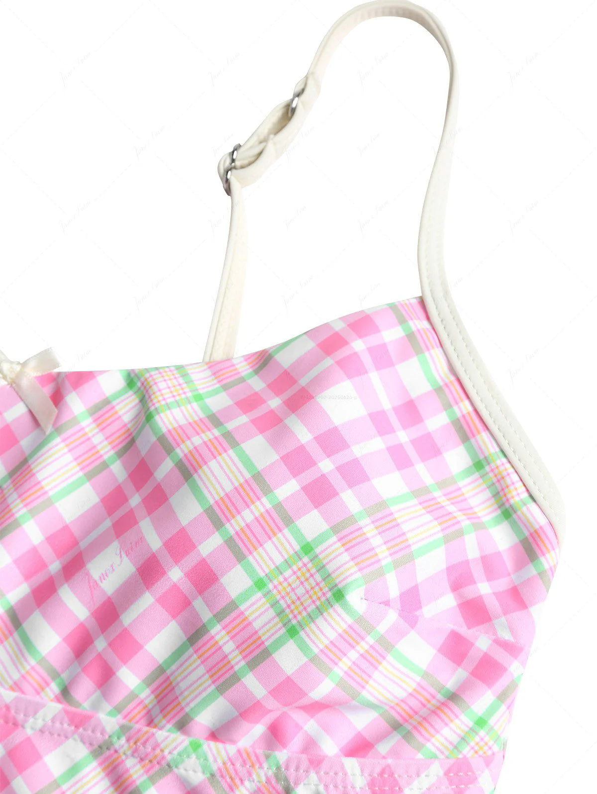 Light Pink Plaid Bowknot Cheeky Boyshorts Tankini Set - Image 4