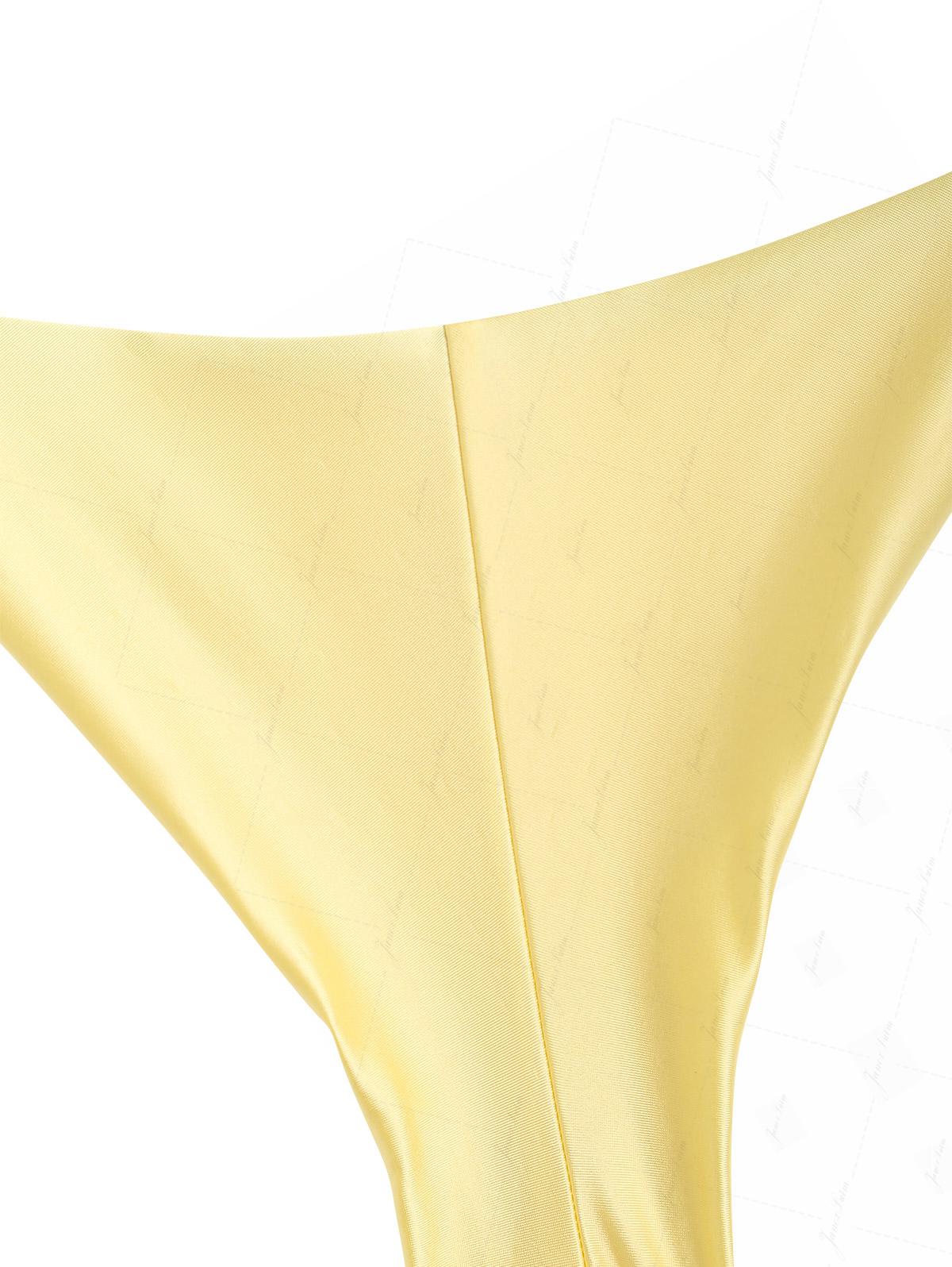 Light Yellow Satin Ruched Triangle Top & Cheeky Brazilian Bottom Bikini Set - Image 7
