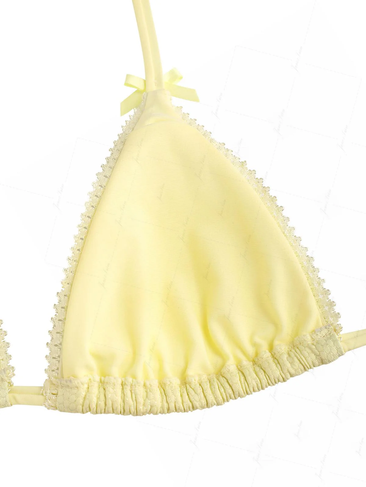 Light Yellow Textured Knit Fabric Lace Bowknot Triangle Skirtini Bikini Set - Image 5