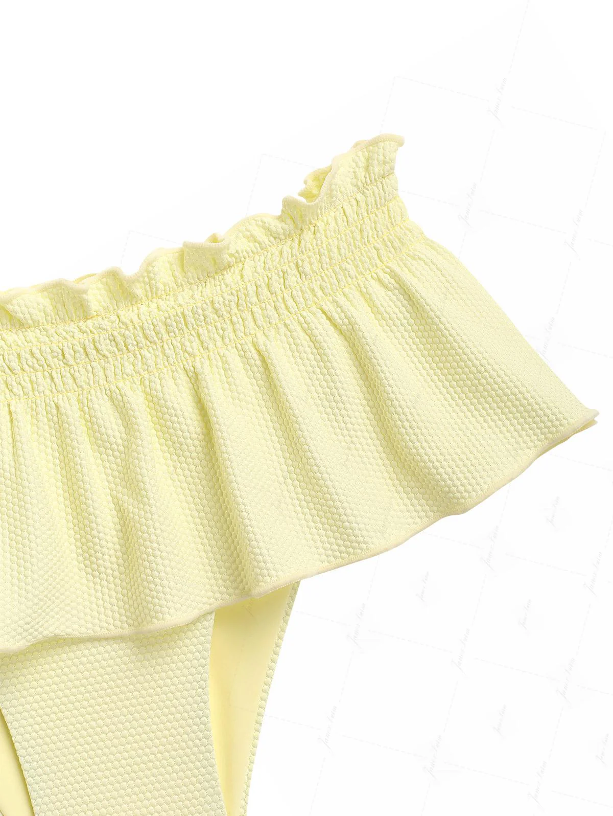 Light Yellow Textured Knit Fabric Lace Bowknot Triangle Skirtini Bikini Set - Image 6