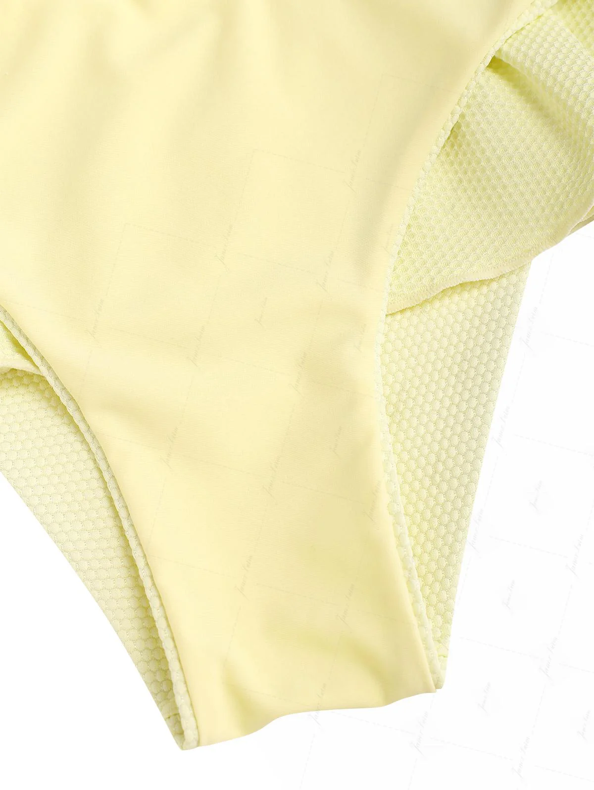 Light Yellow Textured Knit Fabric Lace Bowknot Triangle Skirtini Bikini Set - Image 8