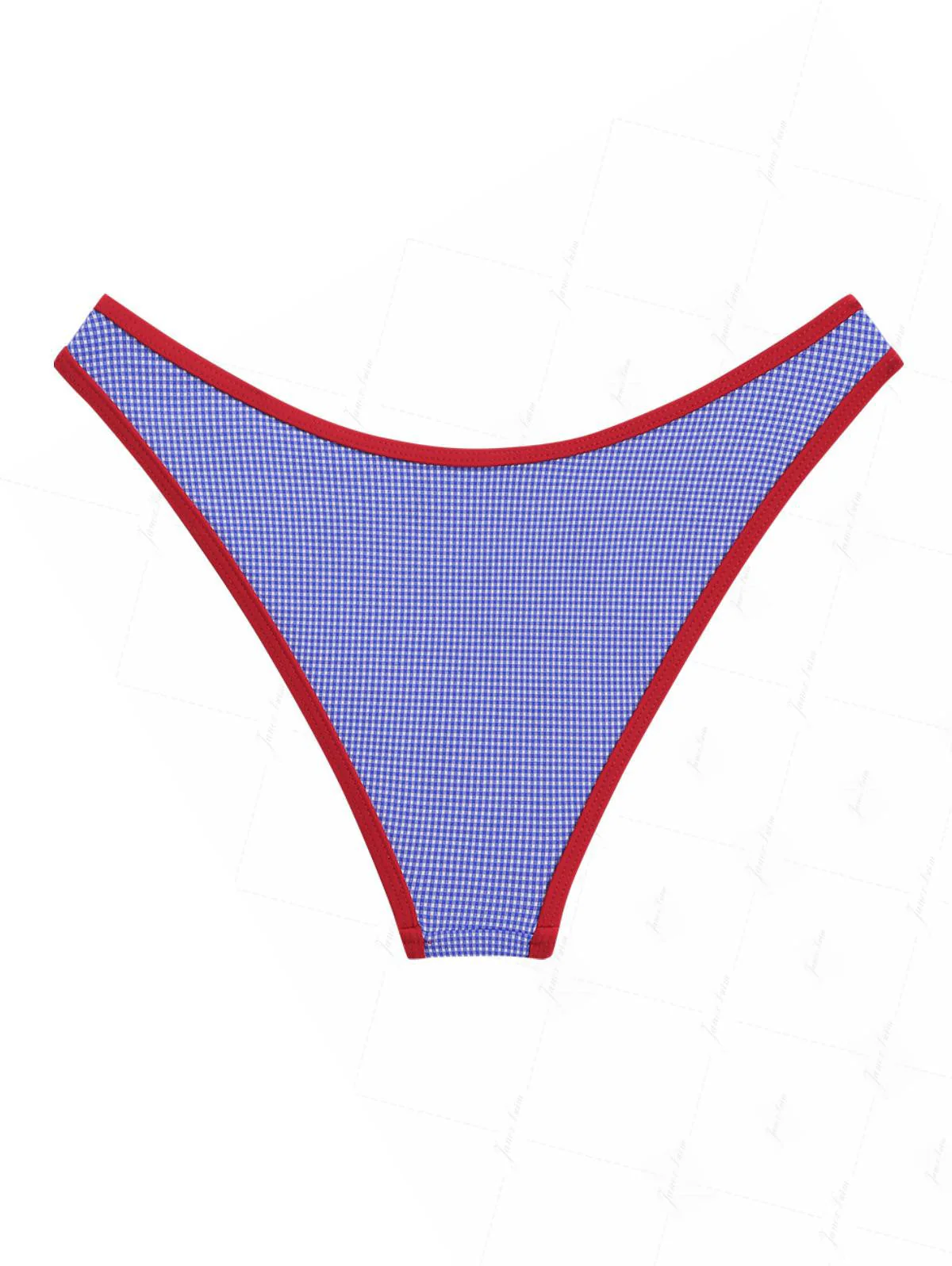Navy Blue Knitted Plaid Bowknot Contrast Binding Bikini Bottom for 4th of July - Image 3