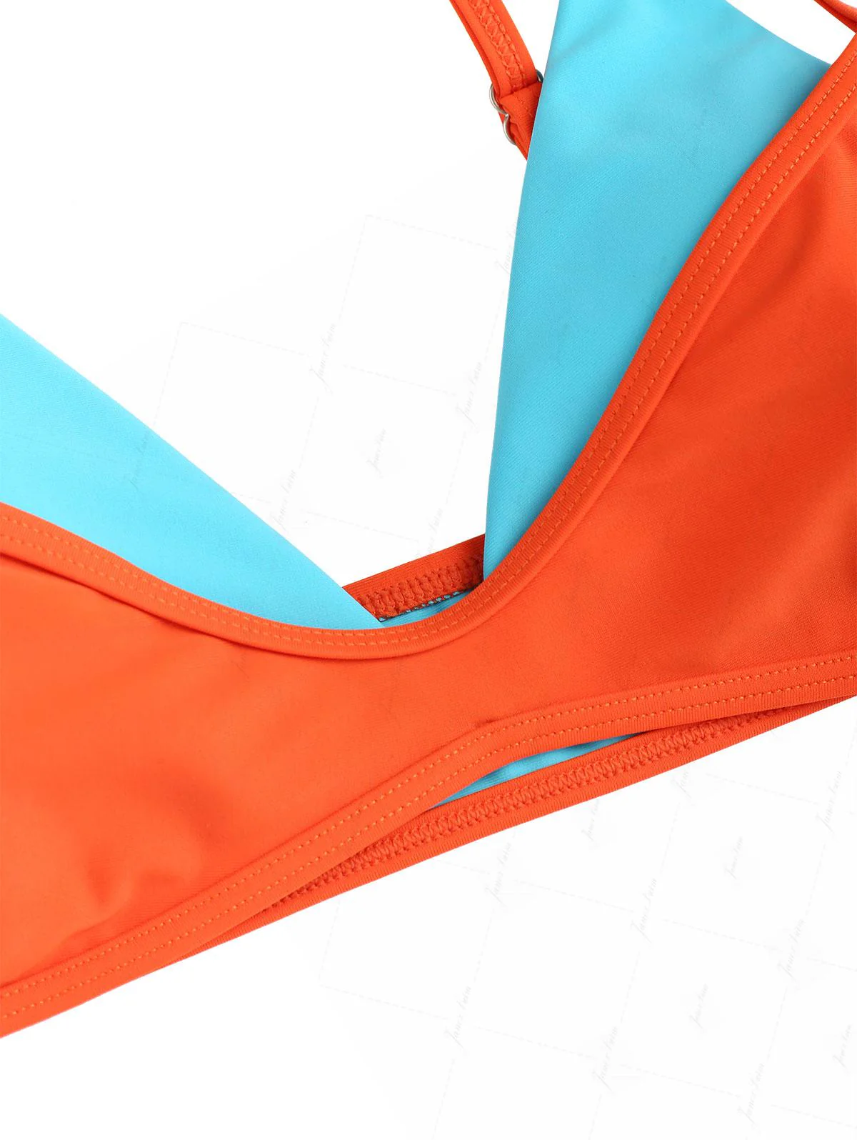 Orange Colorblock Two Tone Double Layer Bikini Top - Image 3