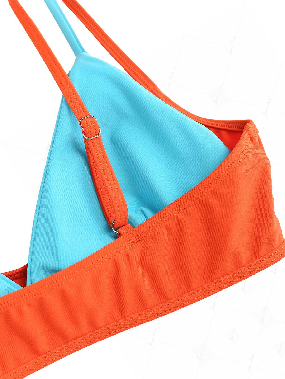 Orange Colorblock Two Tone Double Layer Bikini Top - Image 4