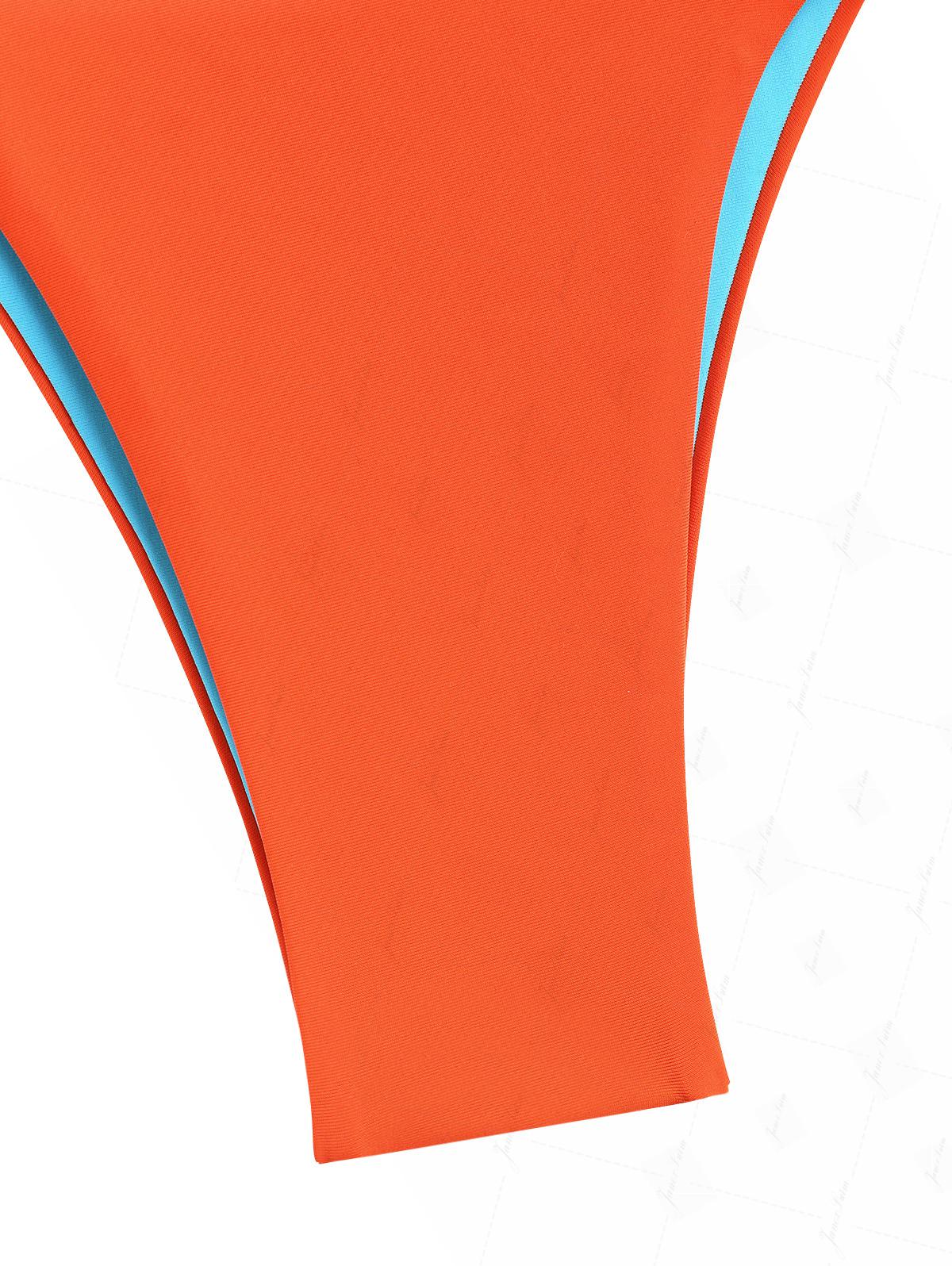 Orange Colorblock Two Tone Tie Side Double Layer Bikini Bottom - Image 4