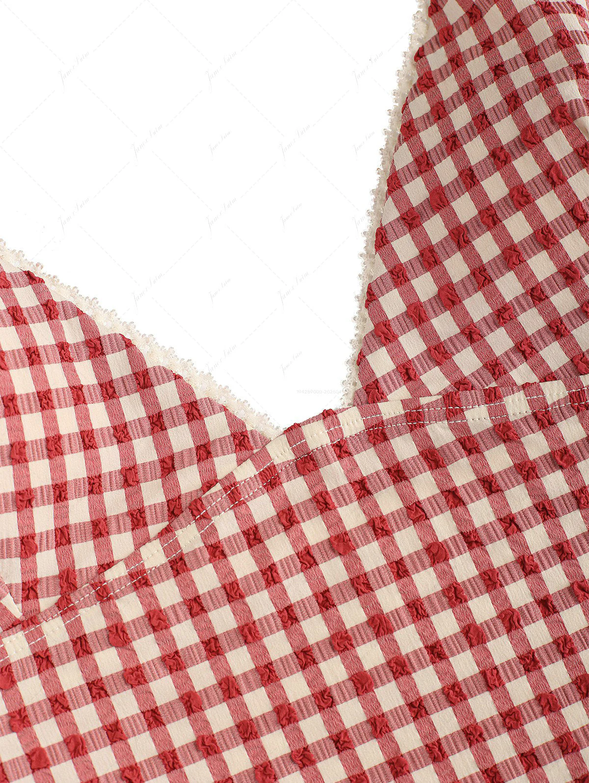 Pomegranate Red Gingham Lace Tank Top & Cheeky Brazilian Bottom Tankini Set - Image 3