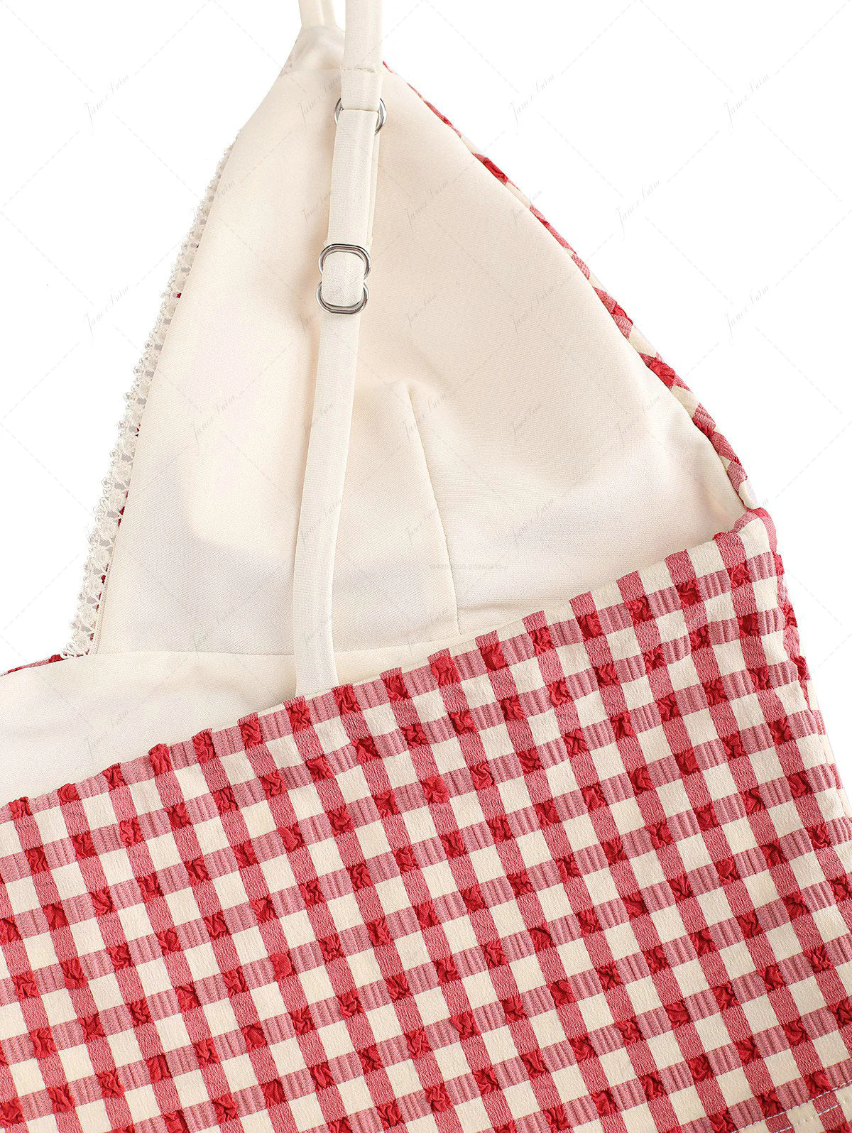 Pomegranate Red Gingham Lace Tank Top & Cheeky Brazilian Bottom Tankini Set - Image 4