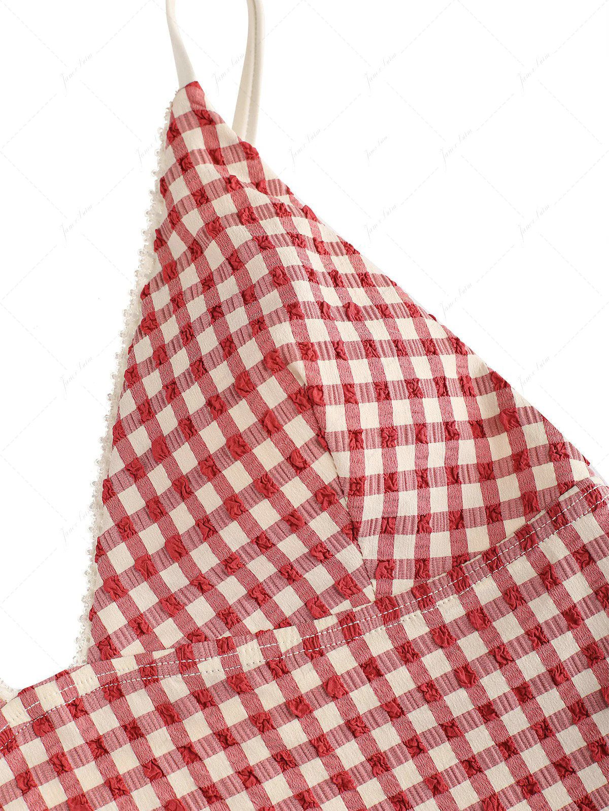Pomegranate Red Gingham Lace Tank Top & Cheeky Brazilian Bottom Tankini Set - Image 5