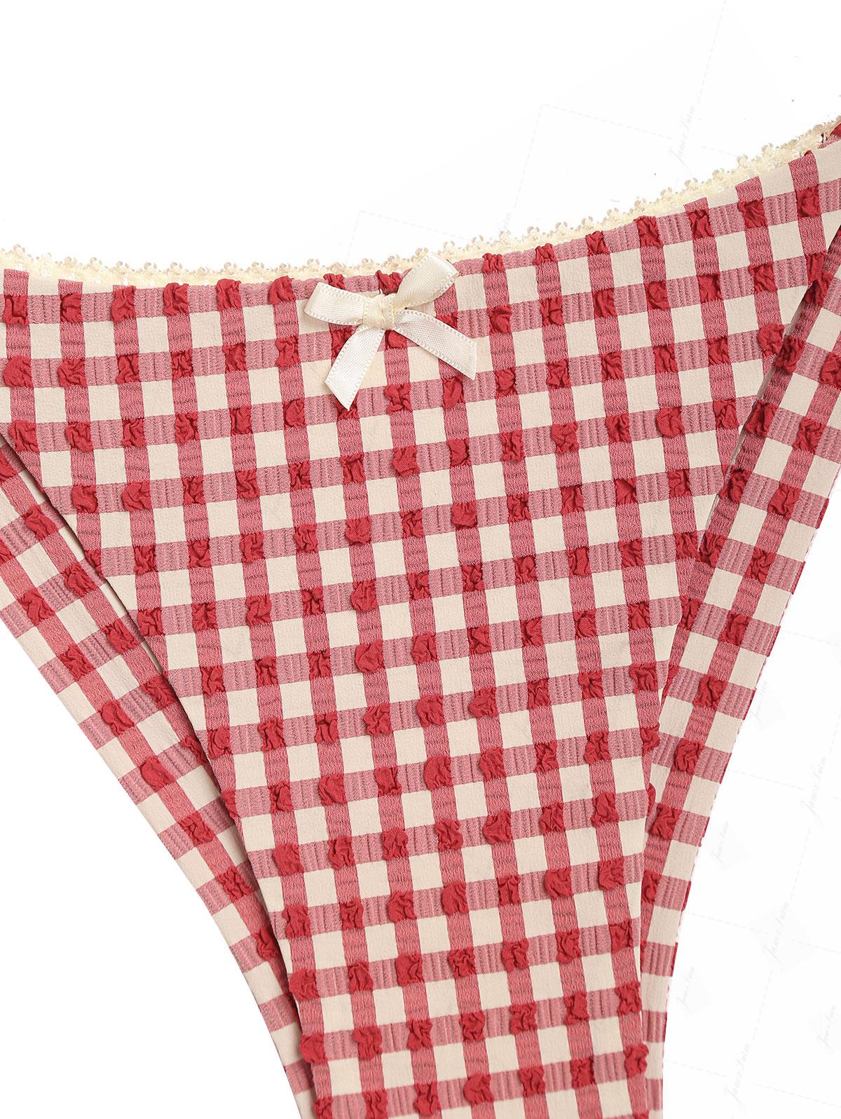 Pomegranate Red Gingham Lace Tank Top & Cheeky Brazilian Bottom Tankini Set - Image 6