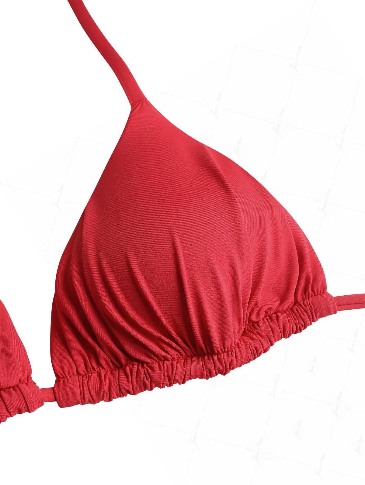 Red Ruched Halter Triangle Top & Cheeky Brazilian Bottom Bikini Set - Image 3