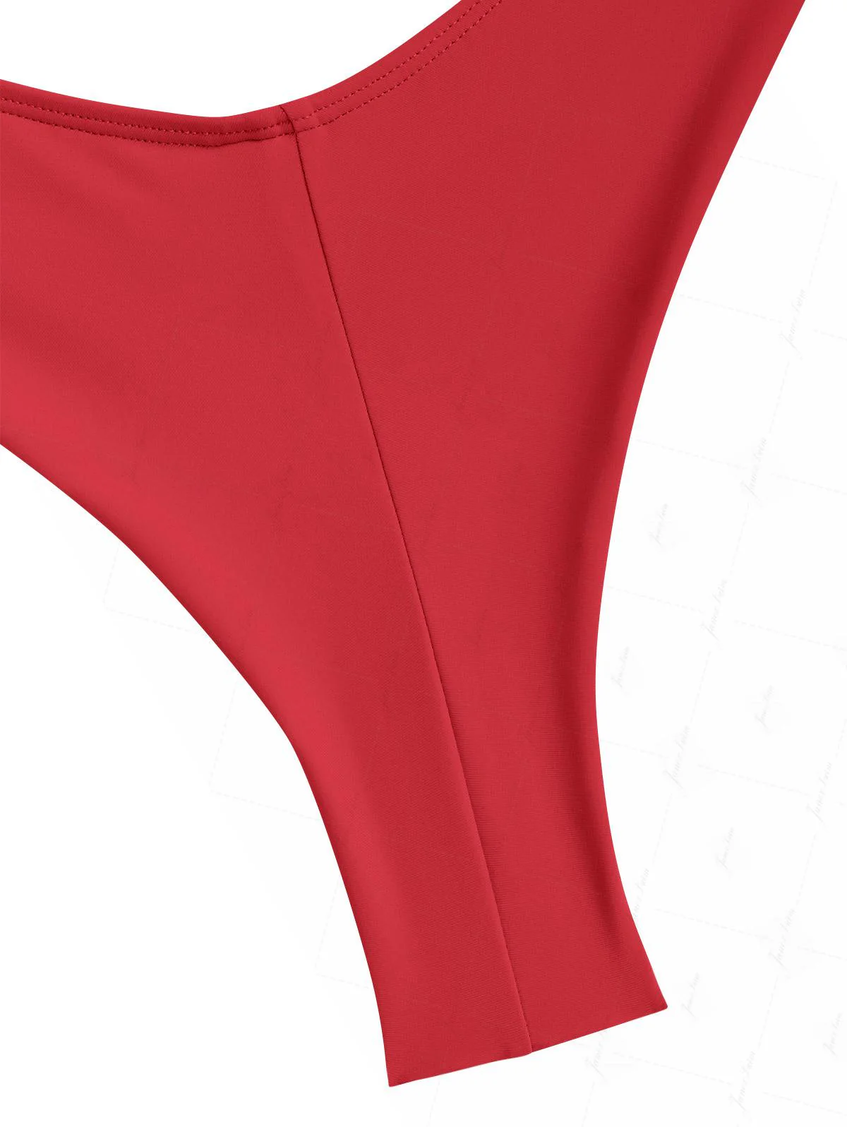 Red Ruched Halter Triangle Top & Cheeky Brazilian Bottom Bikini Set - Image 5