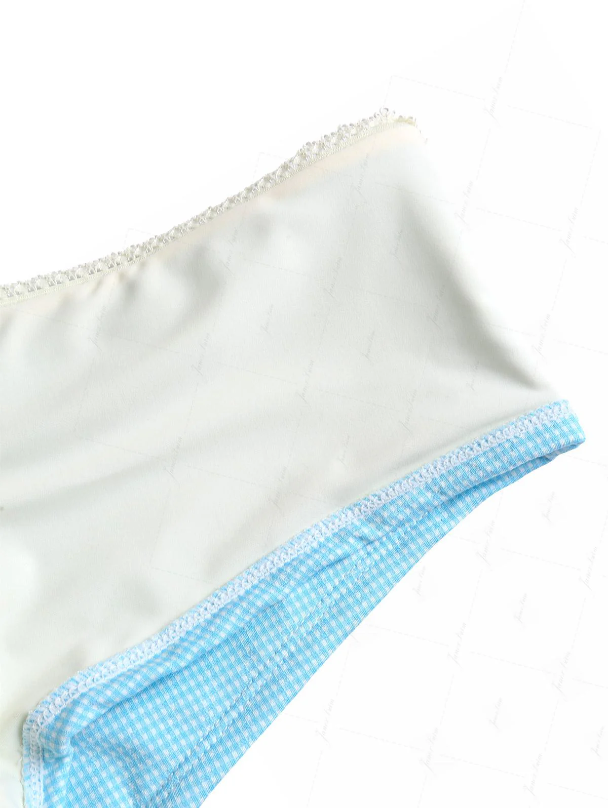 Sky Blue Plaid Ruched Lace Bowknot Cheeky Boyshorts Tankini Set - Image 7
