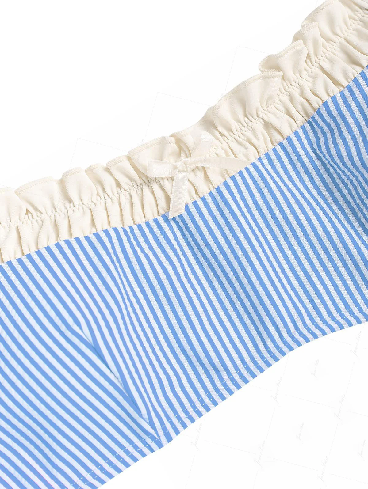 Light Blue Striped Spliced Ruched Ruffles Tie Side Bikini Set - Image 3