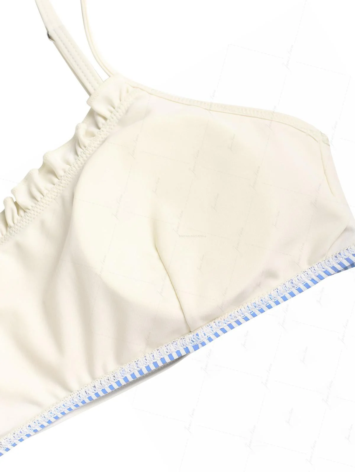 Light Blue Striped Spliced Ruched Ruffles Tie Side Bikini Set - Image 4