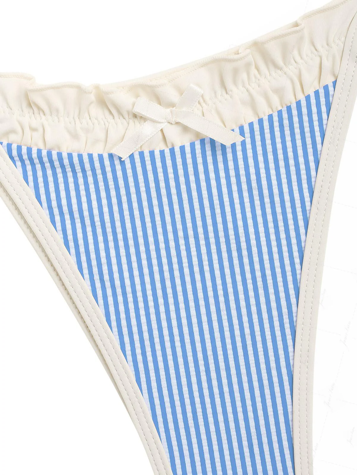 Light Blue Striped Spliced Ruched Ruffles Tie Side Bikini Set - Image 5