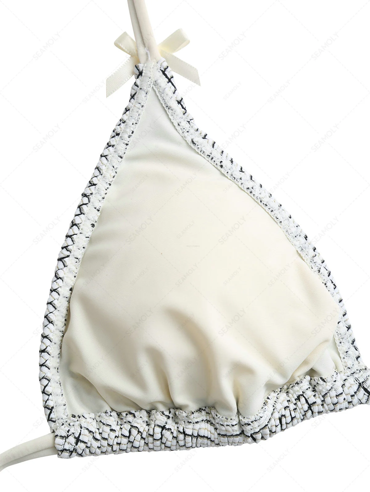 White Textured Fabric Bowknot Triangle Bikini Top - Image 3