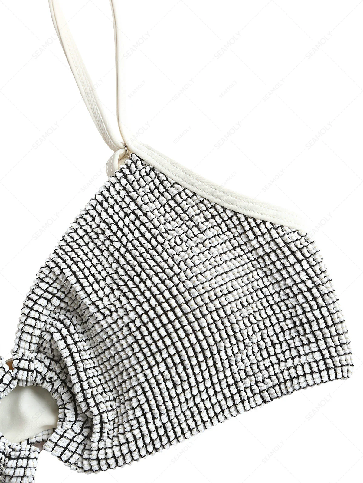 White Textured Fabric O Ring Bikini Top - Image 3