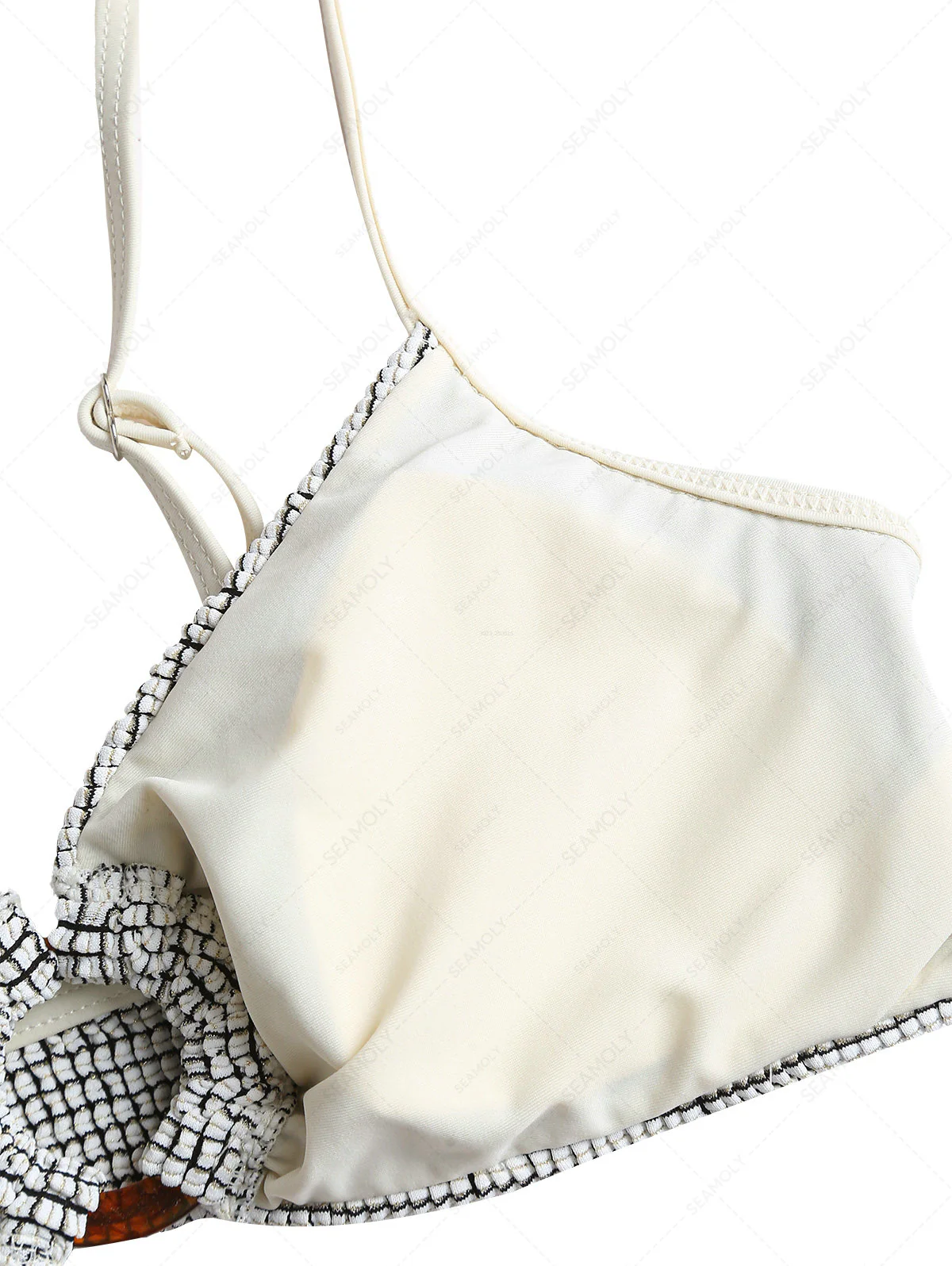 White Textured Fabric O Ring Bikini Top - Image 4