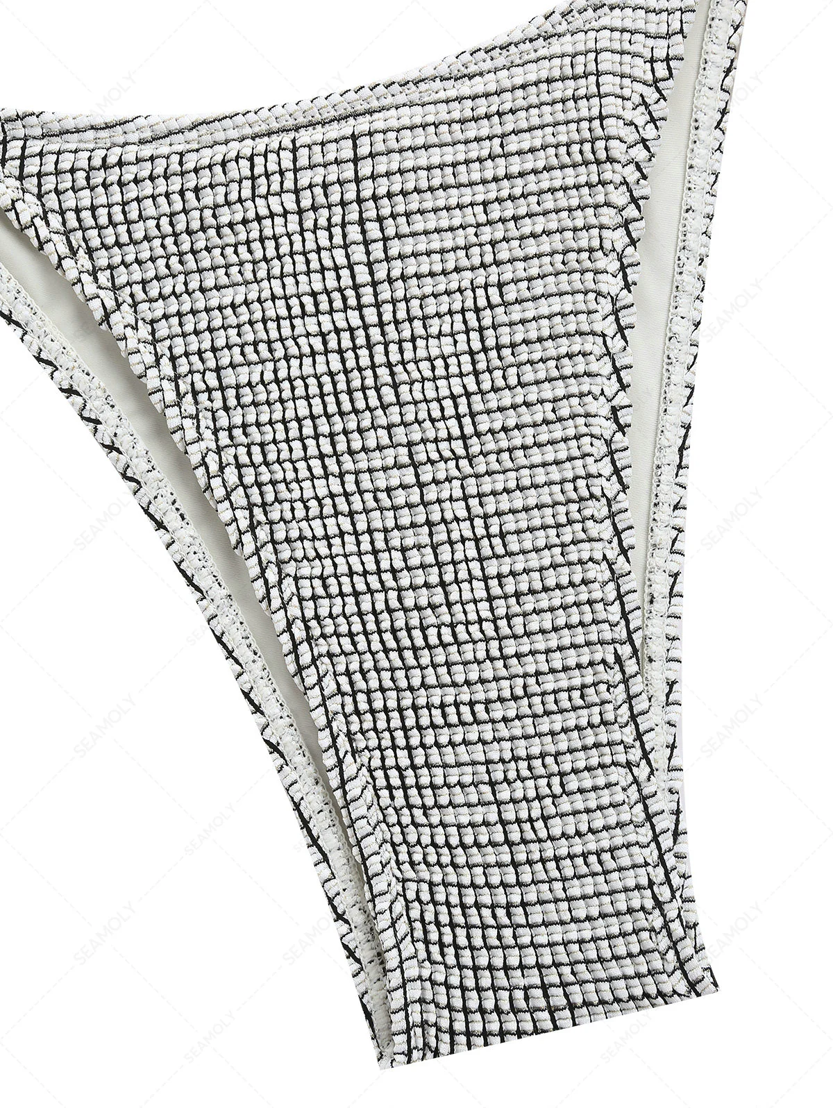 White Textured Fabric Tie Side String Cheeky Bikini Bottom - Image 4