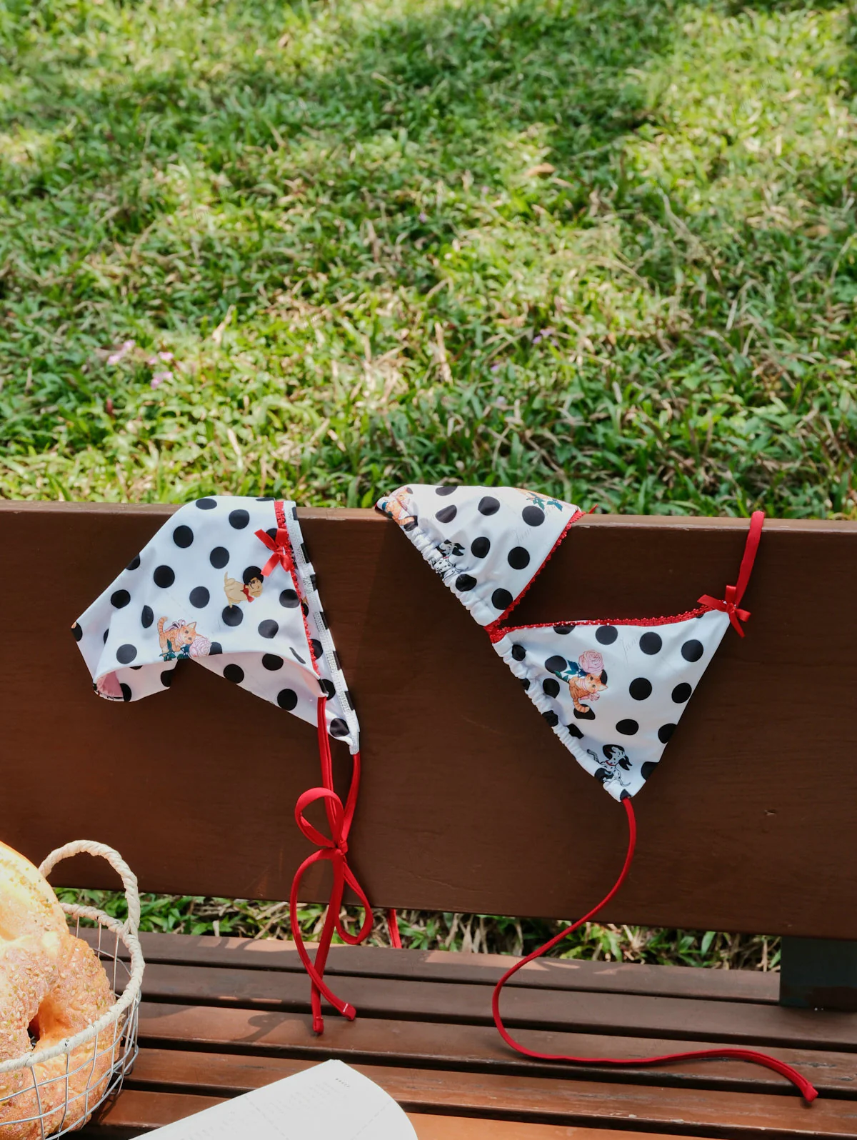 White Polka Dot Animal Print Triangle Top & Cheeky Brazilian Bottom Bikini Set - Image 3