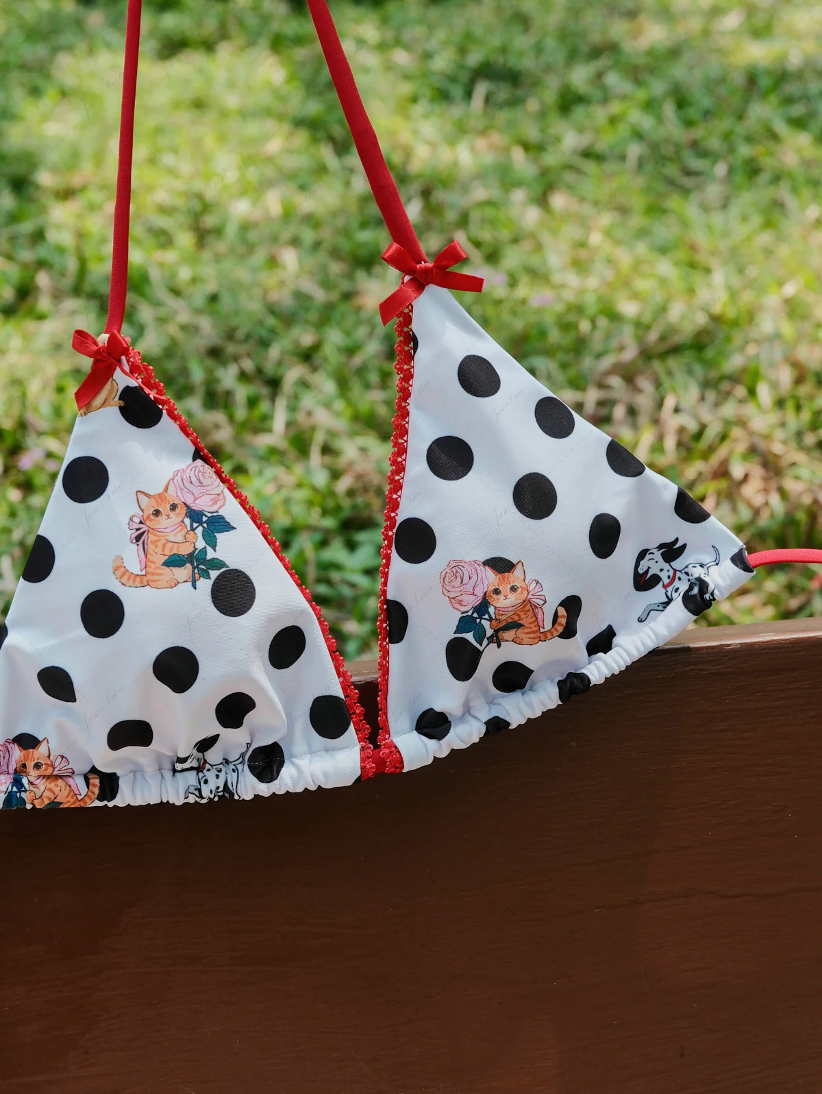 White Polka Dot Animal Print Triangle Top & Cheeky Brazilian Bottom Bikini Set - Image 4