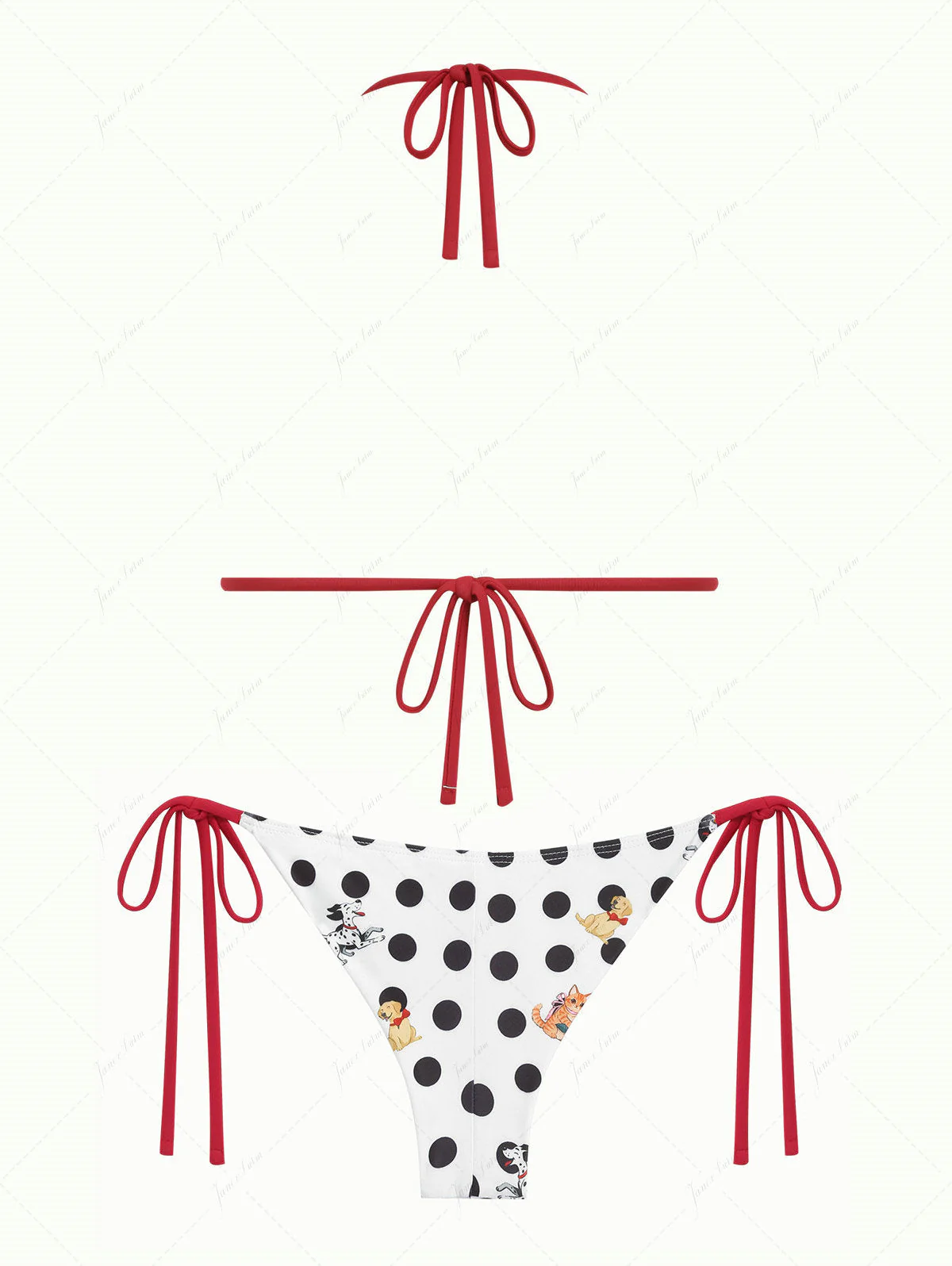 White Polka Dot Animal Print Triangle Top & Cheeky Brazilian Bottom Bikini Set - Image 5