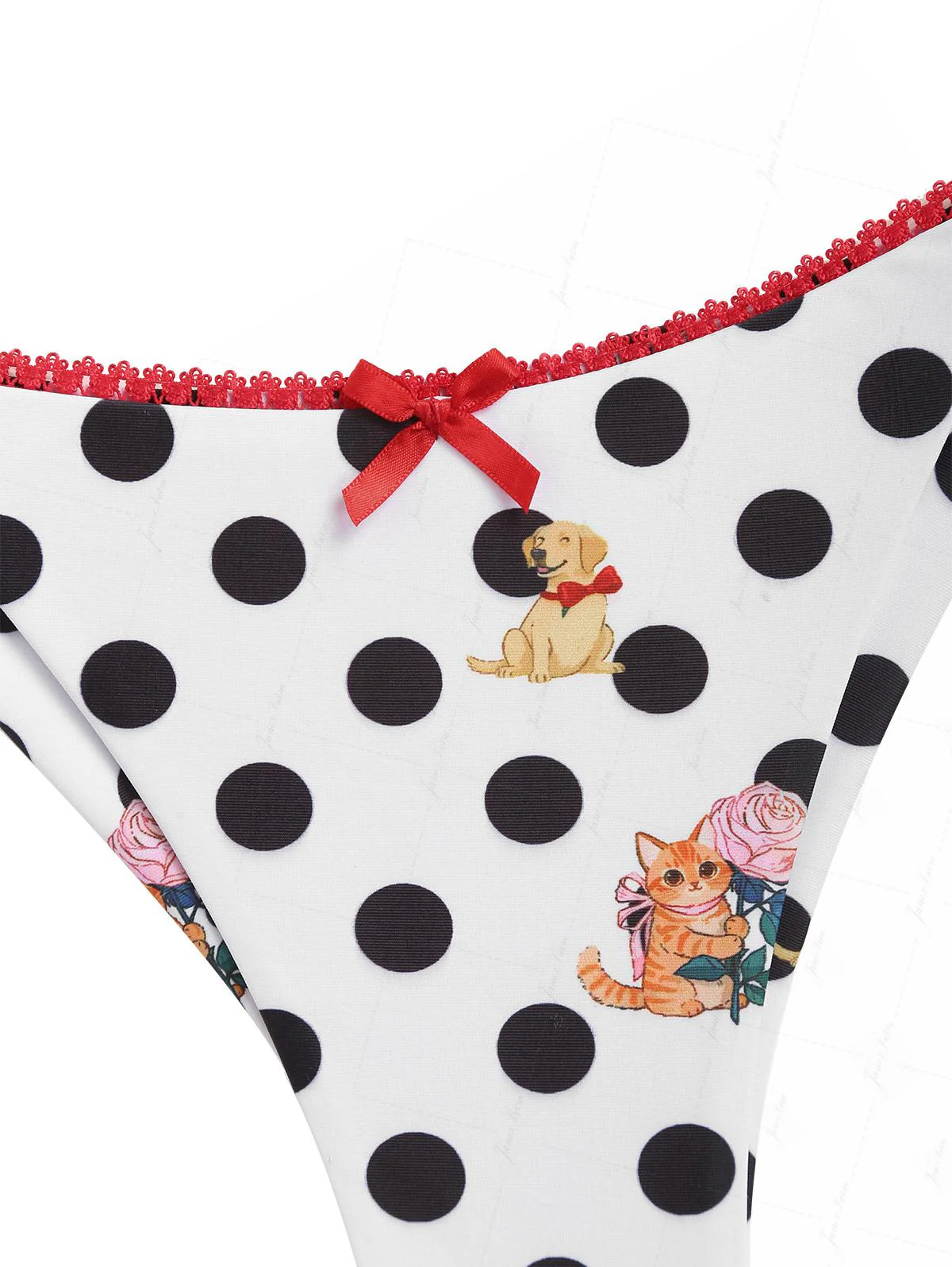 White Polka Dot Animal Print Triangle Top & Cheeky Brazilian Bottom Bikini Set - Image 9