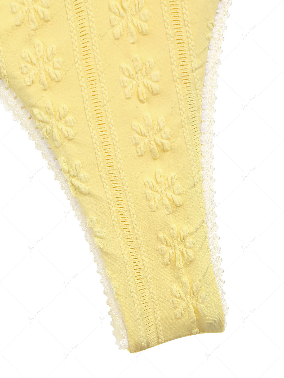 Yellow Floral Jacquard Textured Lace Bowknot Cheeky Bikini Bottom - Image 11
