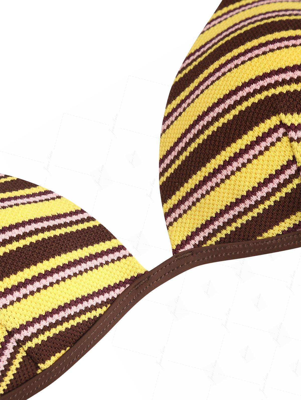 Yellow Knit Striped Textured Triangle Push Up Bikini Set - Image 5