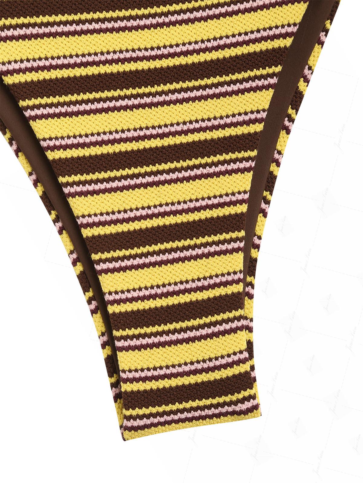 Yellow Knit Striped Textured Triangle Push Up Bikini Set - Image 7