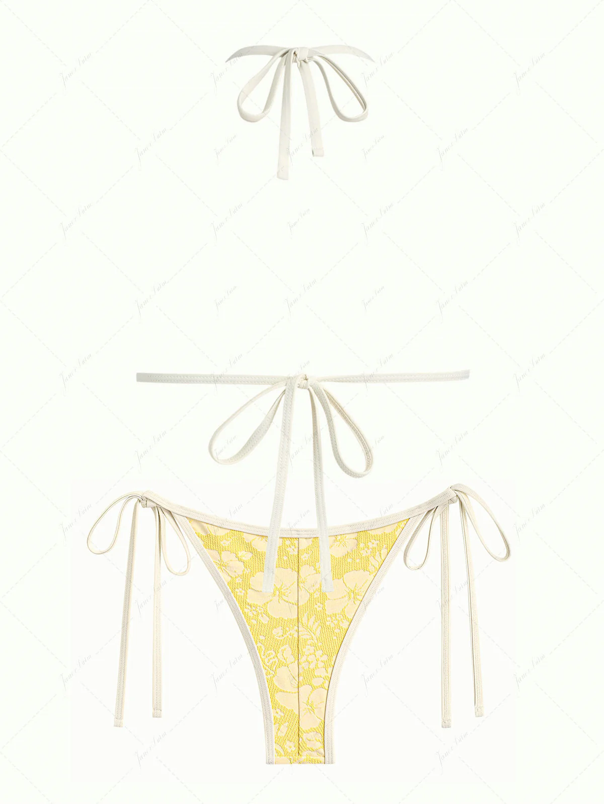 Yellow Recycled Fabric Jacquard Push Up Top & Cheeky Brazilian Bottom Bikini Set - Image 2