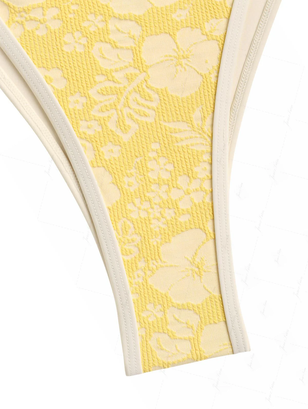Yellow Recycled Fabric Jacquard Push Up Top & Cheeky Brazilian Bottom Bikini Set - Image 6