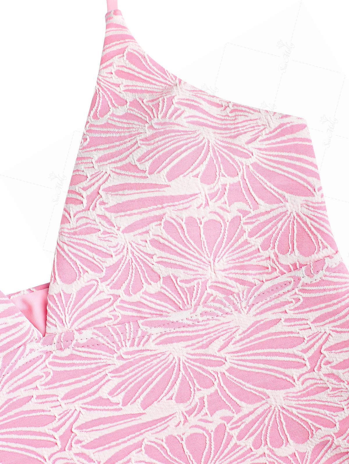 Seamolly Floral Jacquard Textured Halter Tie Side Tankini Set - Image 5